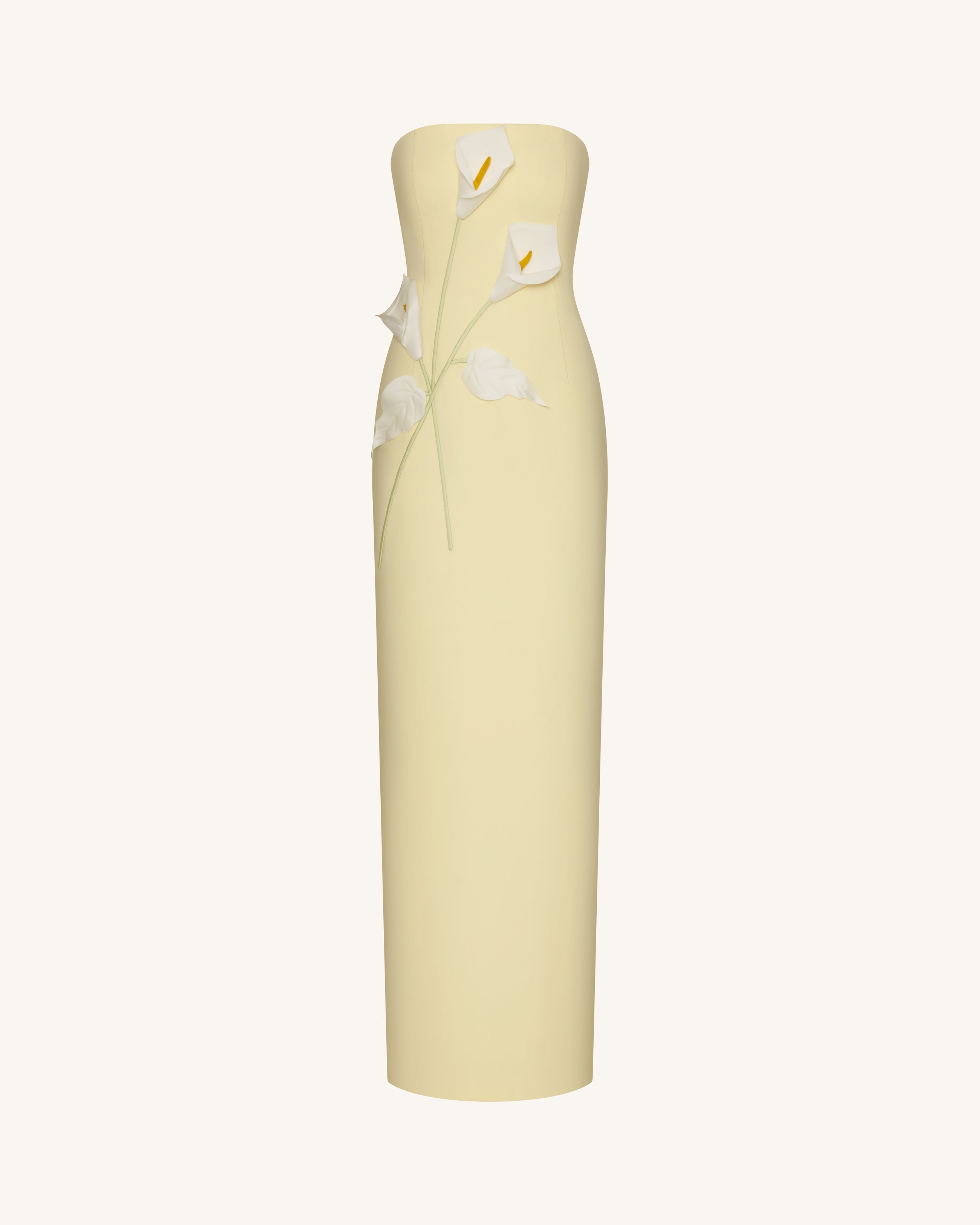 Floral Appliqué Strapless Dress - Yellow