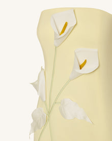 Floral Appliqué Strapless Dress - Yellow
