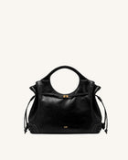 Virelle Waxed Vegan Leather Drawstring Tote Bag - Black