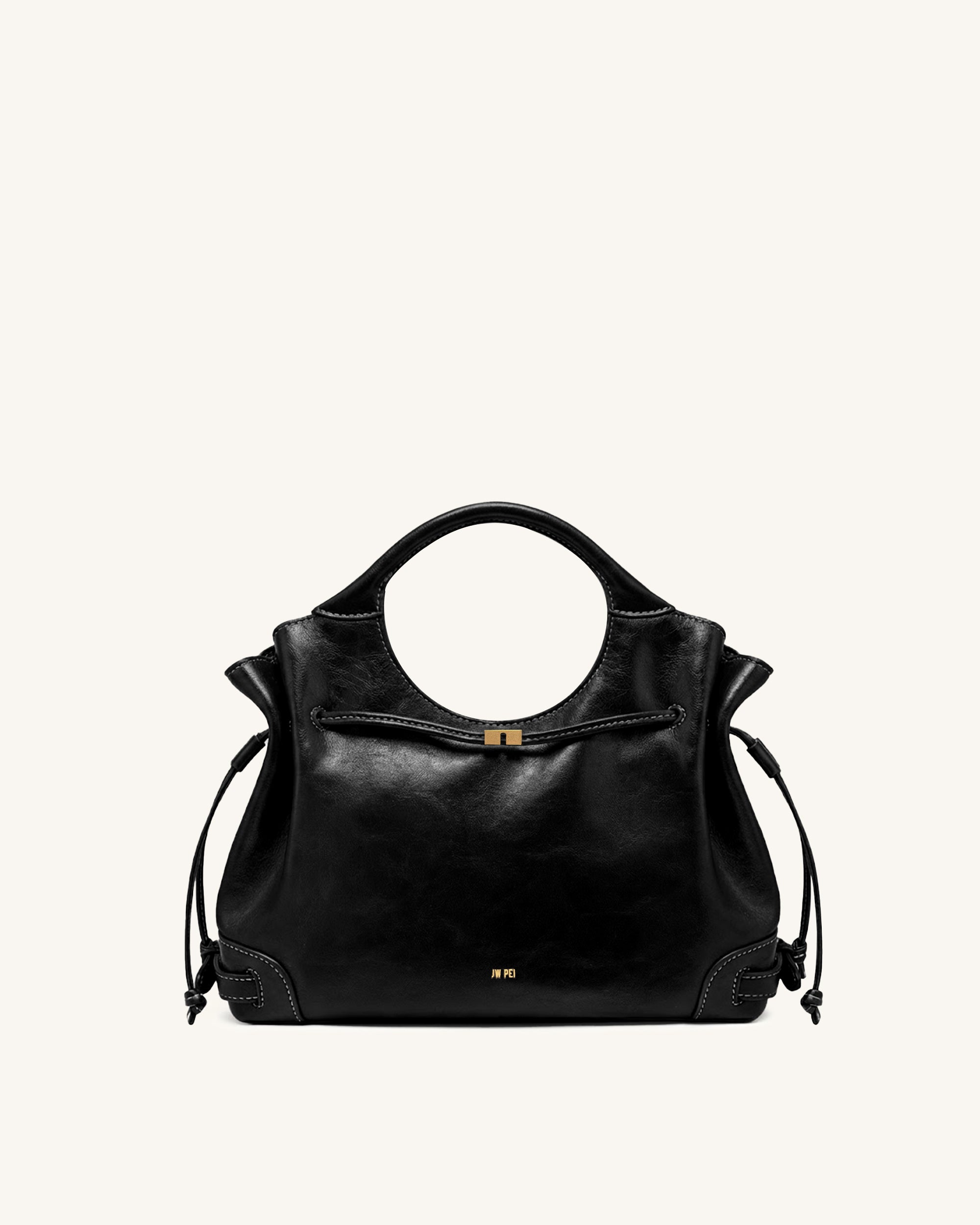 Virelle Waxed Vegan Leather Drawstring Tote Bag - Black