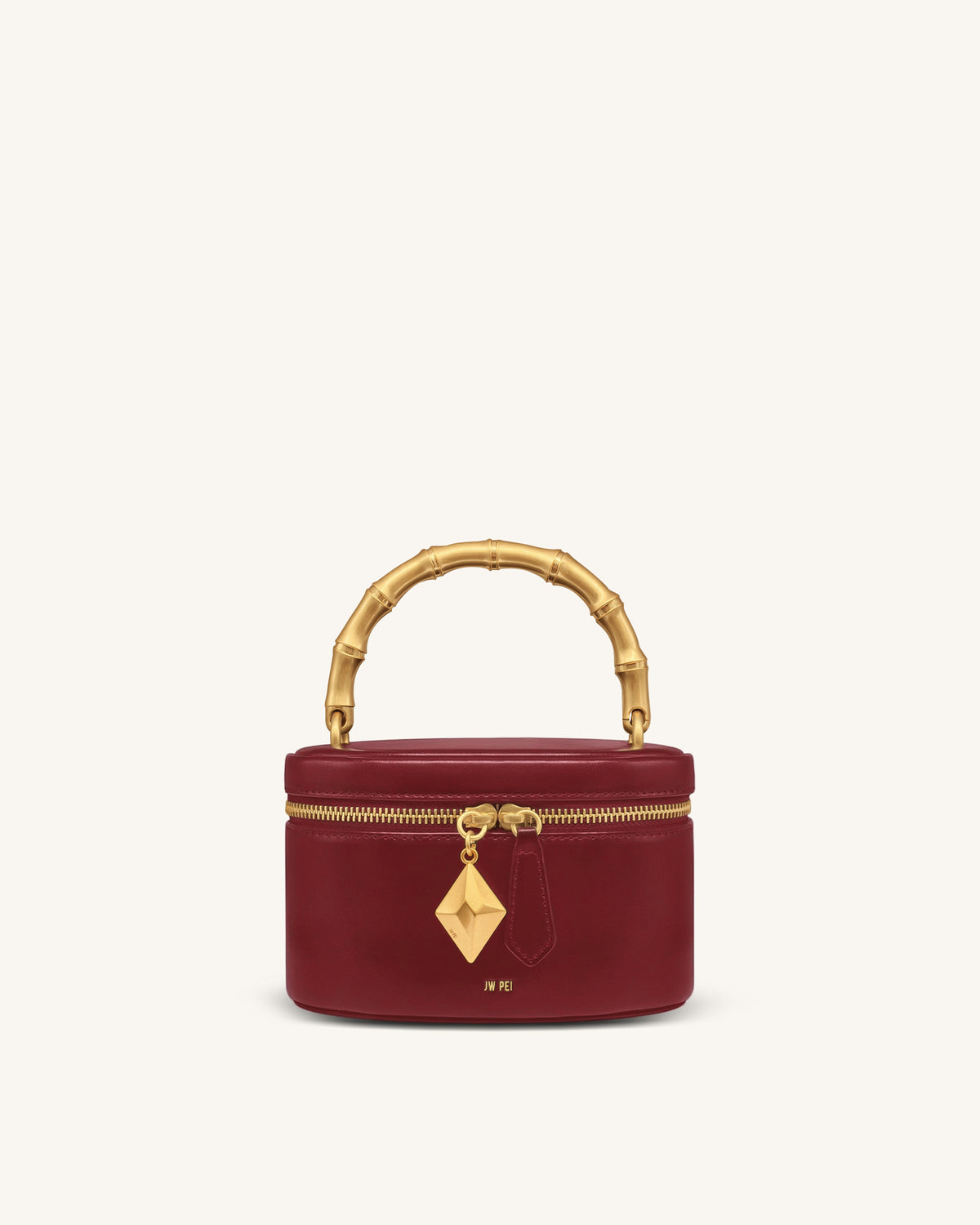 Natalie Metal Geometric Pendant Handle Bag - Burgundy