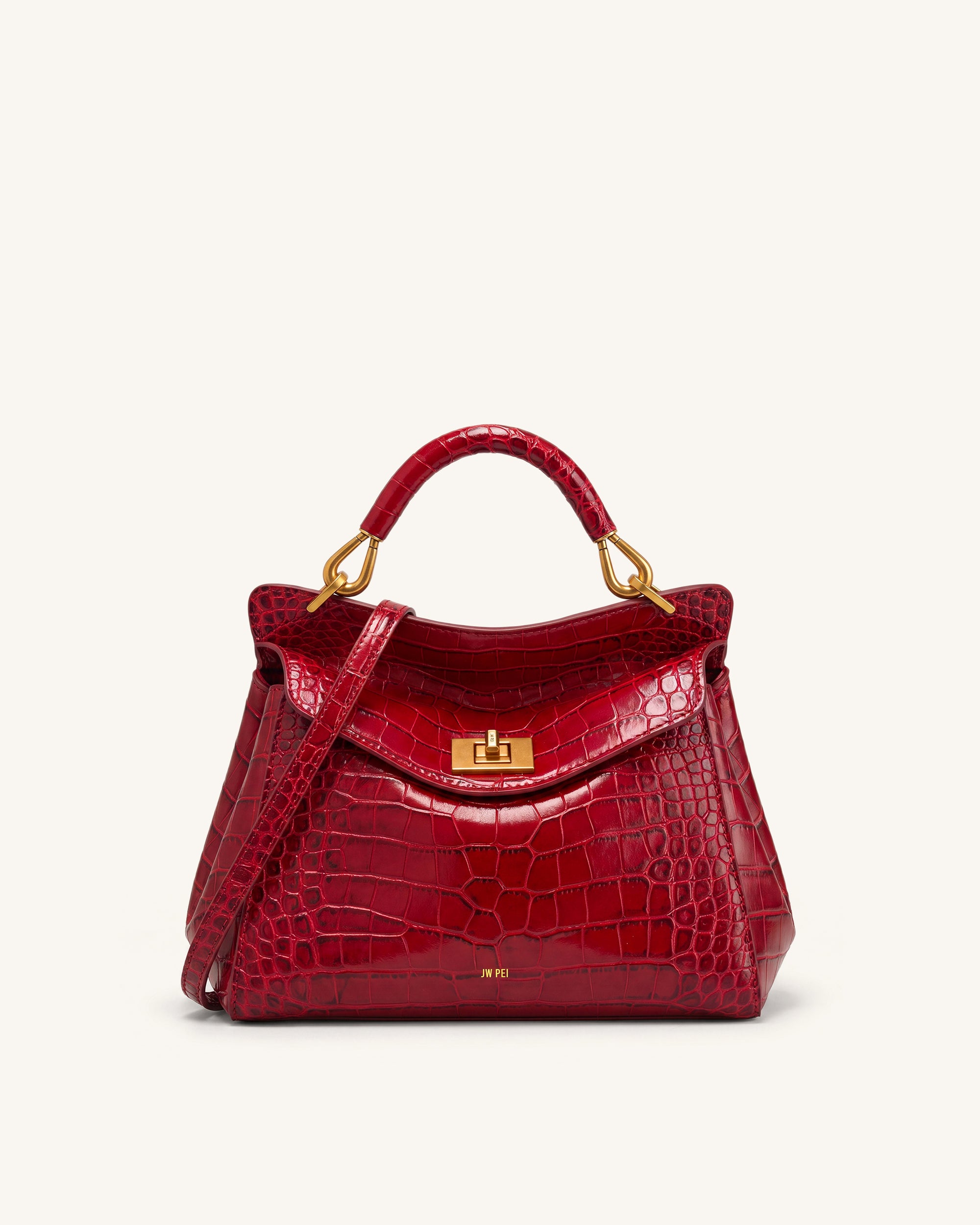 Lucia Classic Top Handle Bag - Burgundy Croc | JW PEI
