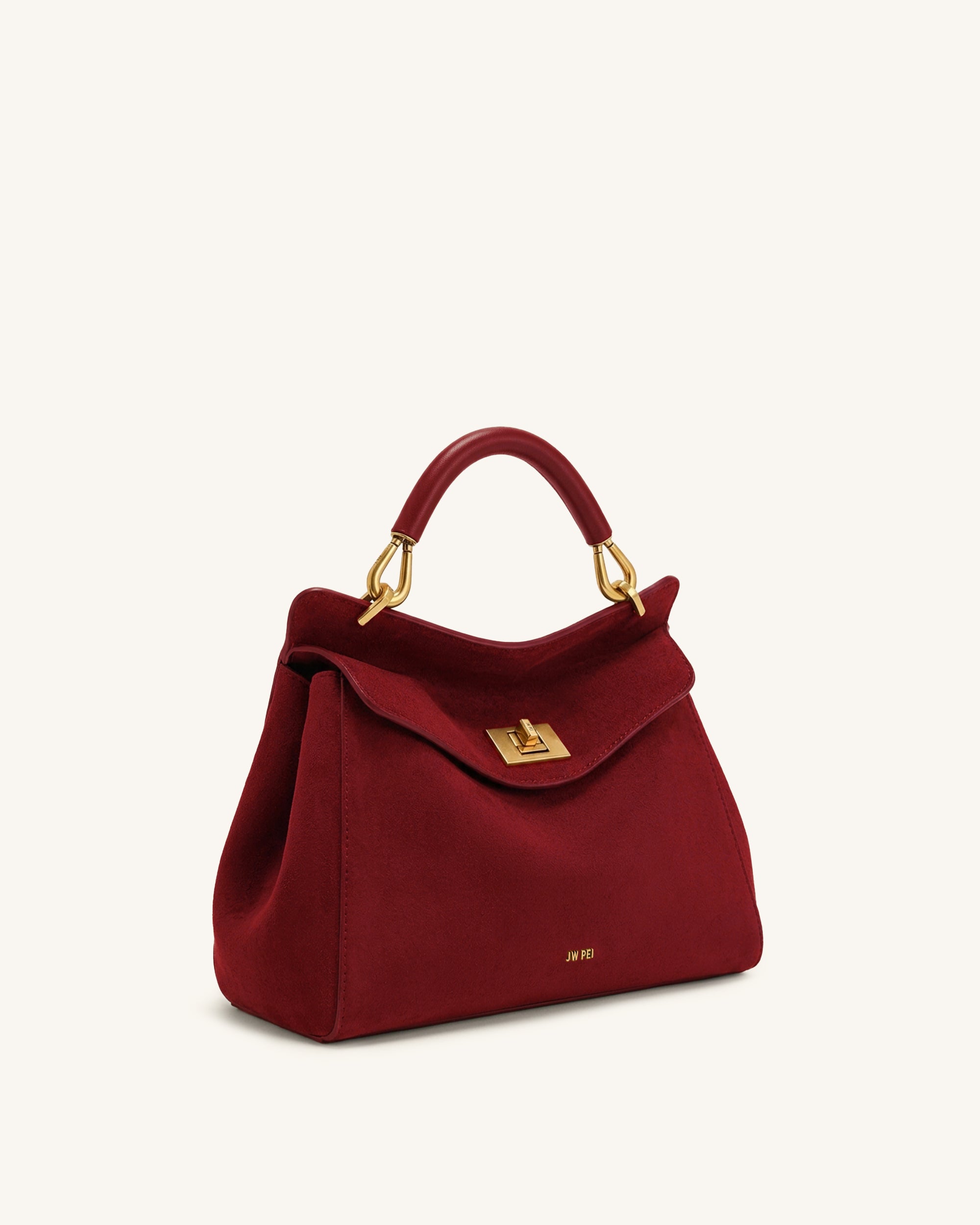 Lucia Classic Faux Suede Top Handle Bag - Deep Burgundy | JW PEI