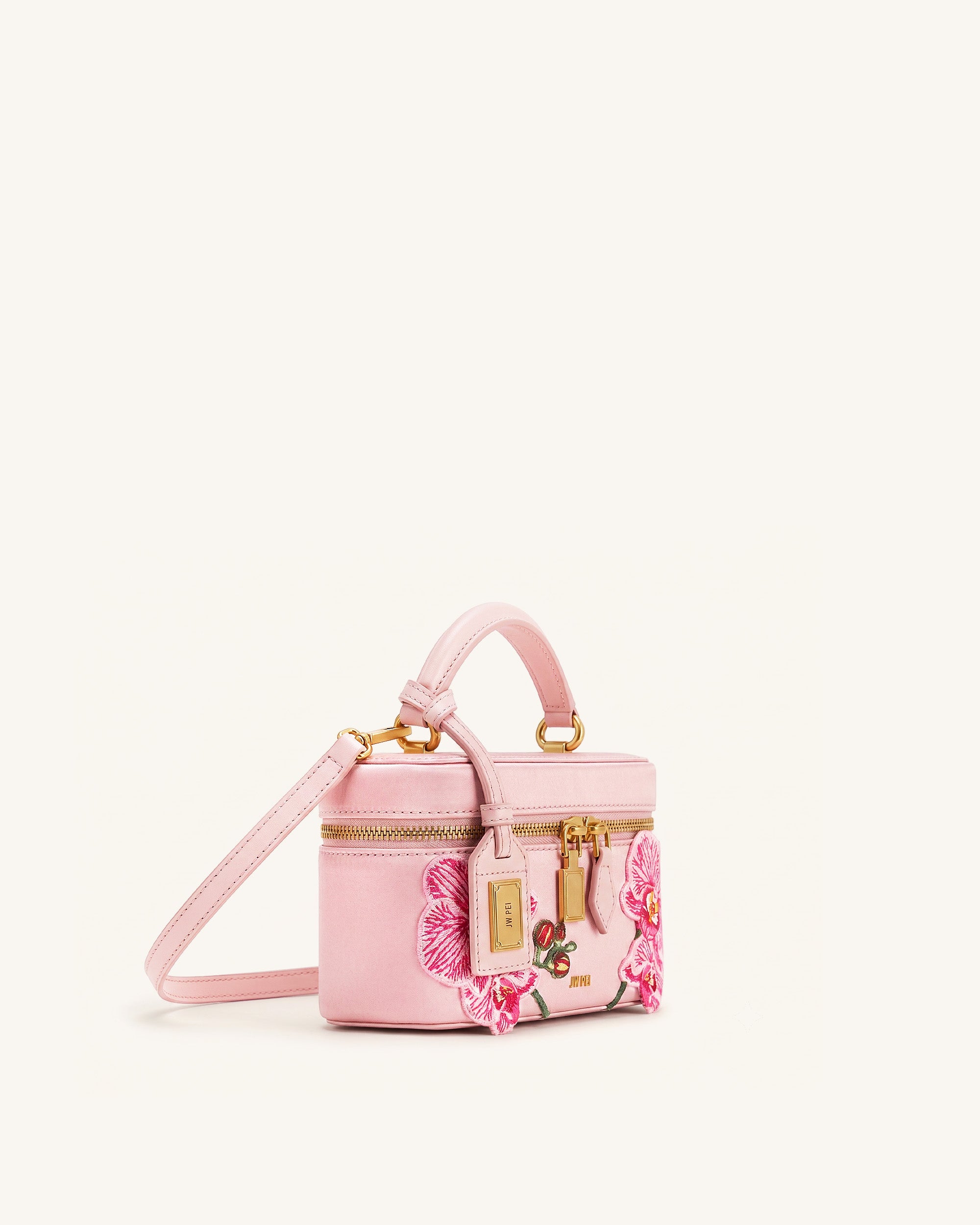 Cleo Embroidered Box Shape Top Handle Bag - Sakura Pink | JW PEI