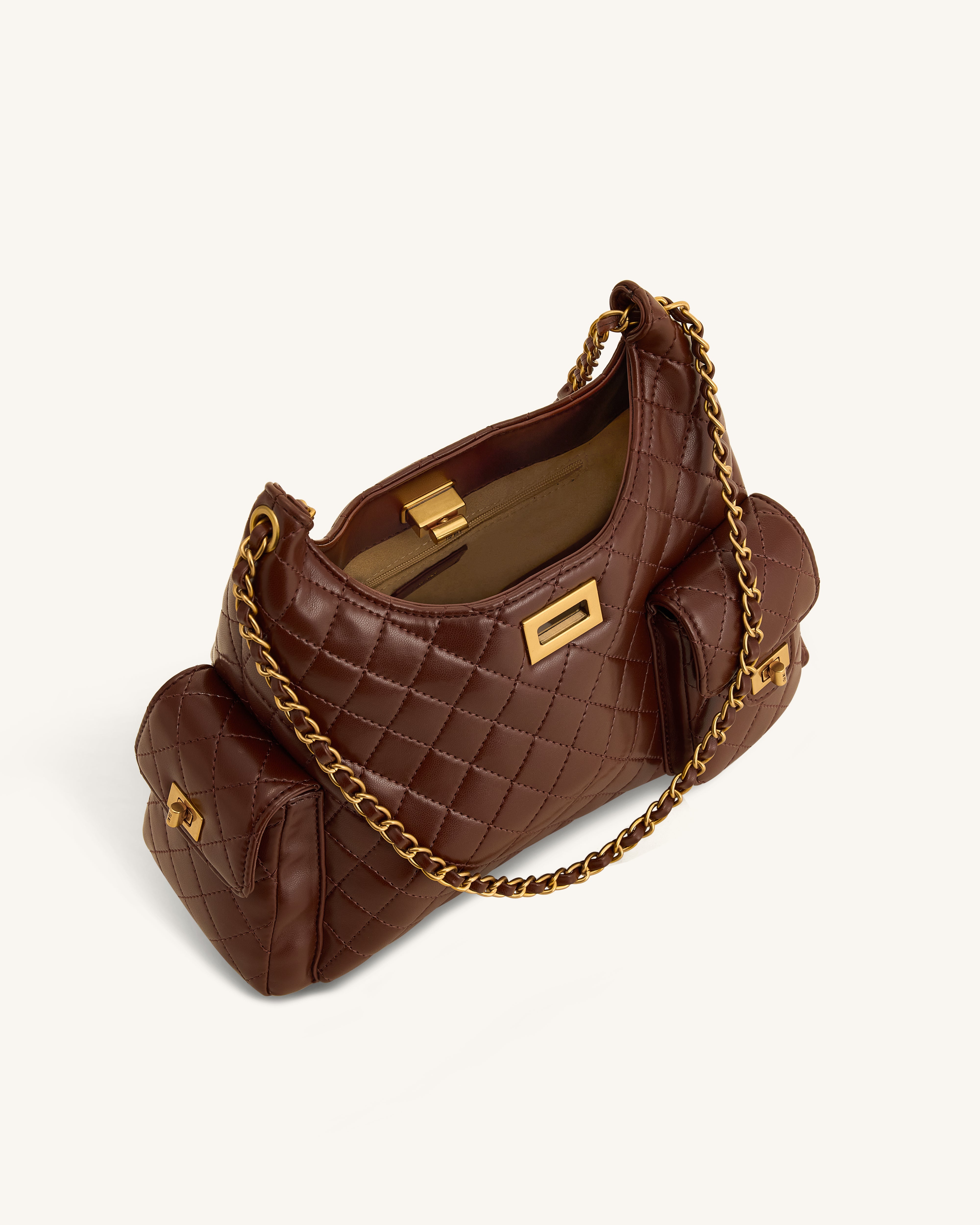 Vivian Quilted Chain Shoulder Bag - Brown | JW PEI