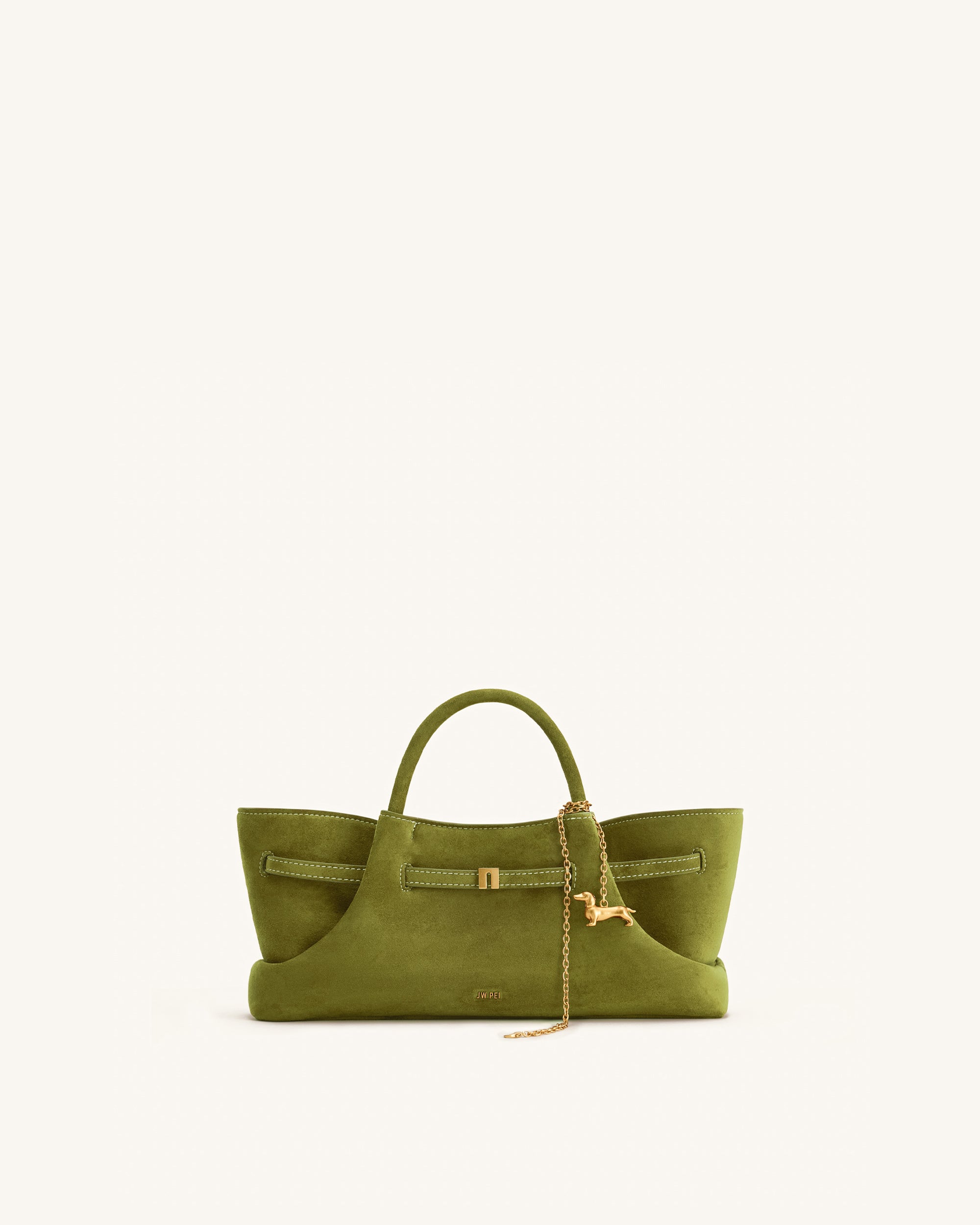 Maeve Dachshund Metal Charm Faux Suede Tote Bag - Olive Green | JW PEI