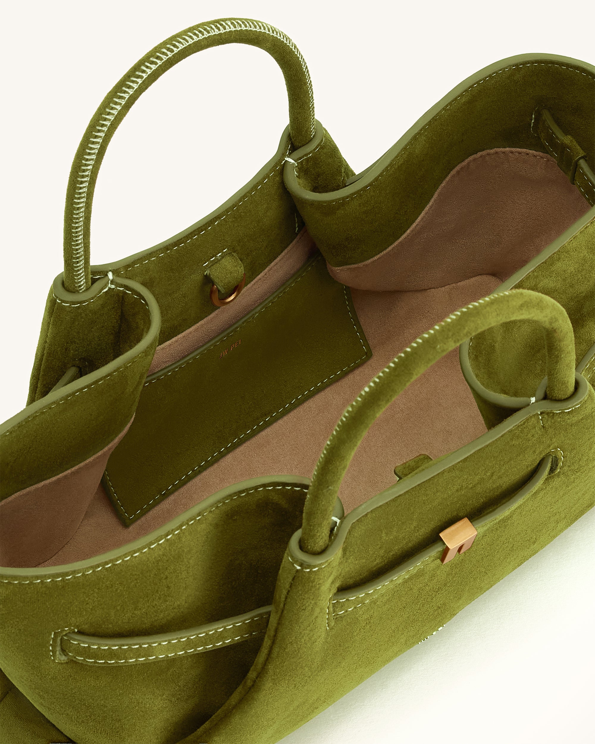 Maeve Dachshund Metal Charm Faux Suede Tote Bag - Olive Green | JW PEI