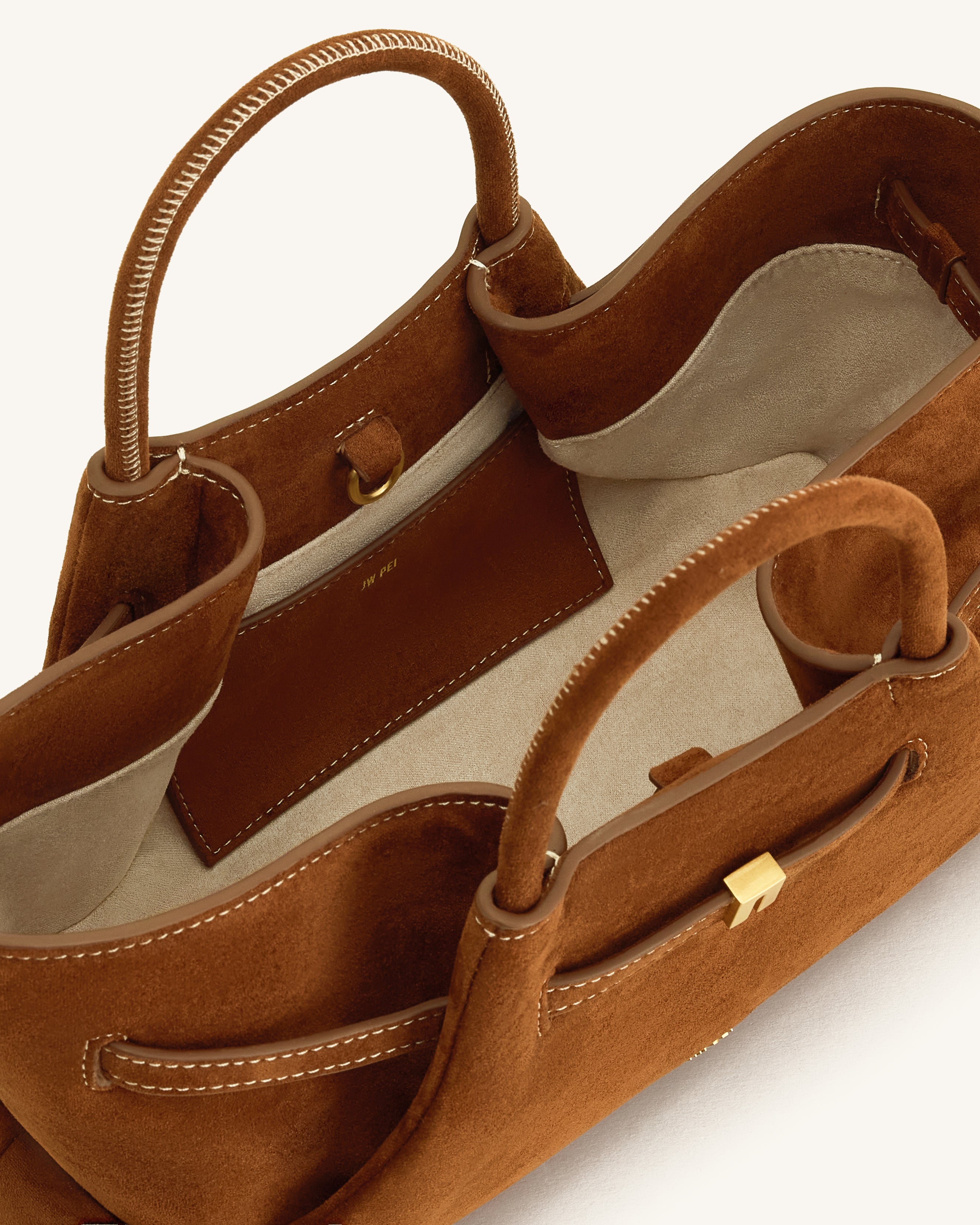 Maeve Dachshund Metal Charm Faux Suede Tote Bag - Brown | JW PEI