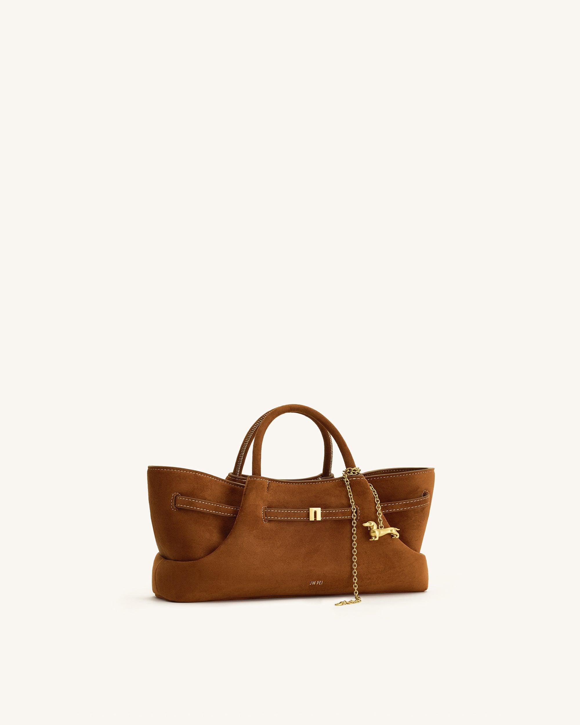 Maeve Dachshund Metal Charm Faux Suede Tote Bag - Brown | JW PEI