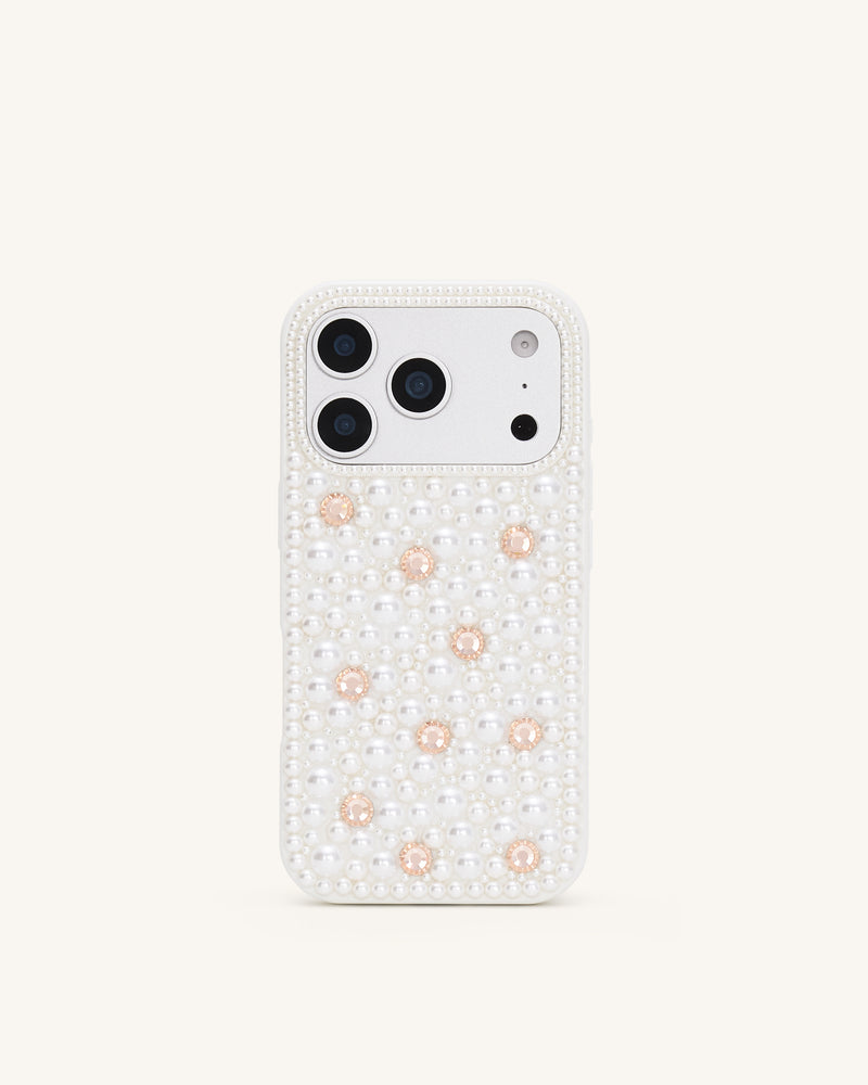 Pearl Embellished Phone Case - White