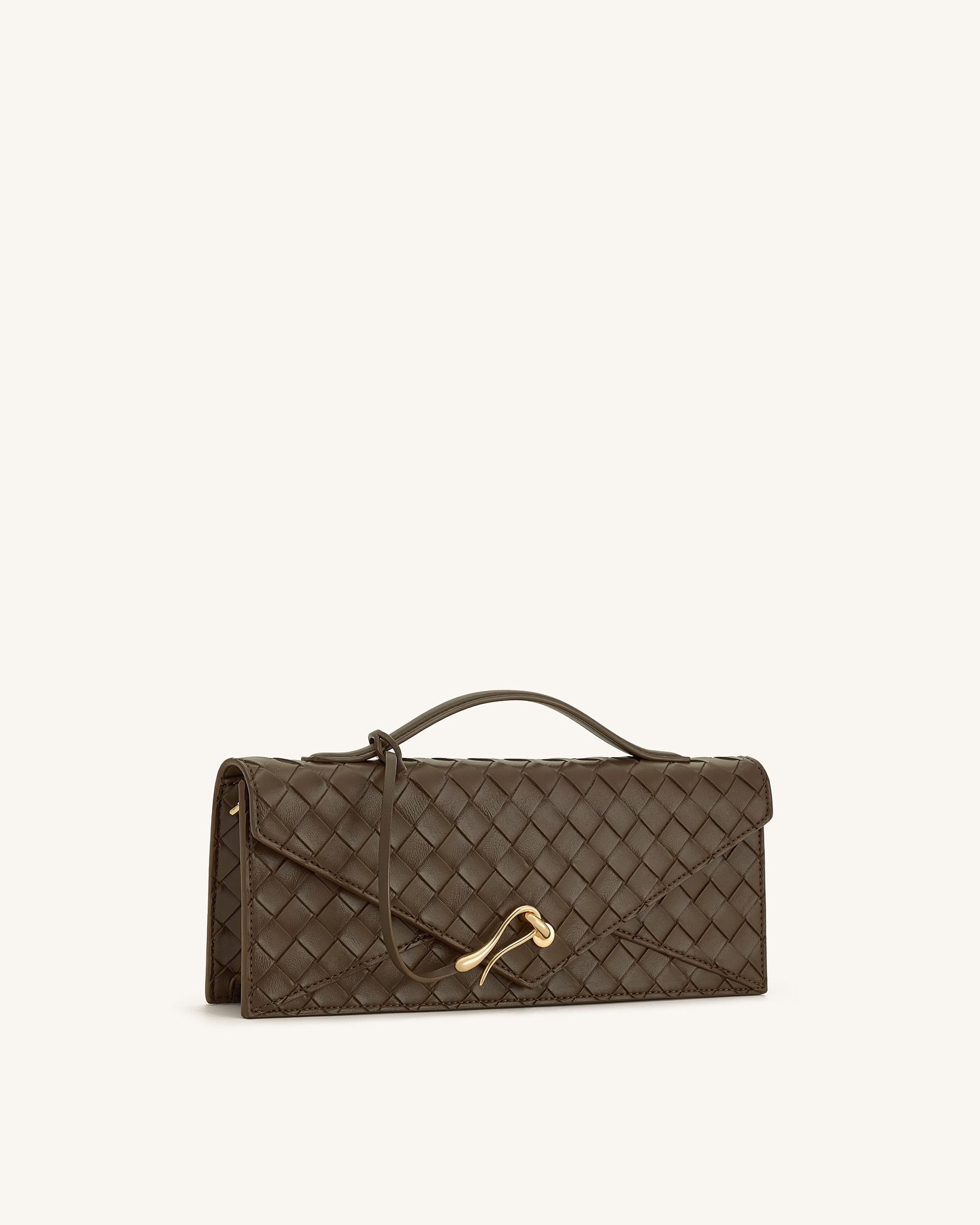 Celeste Woven Textured Envelope Top Handle Bag - Mocha Brown | JW PEI