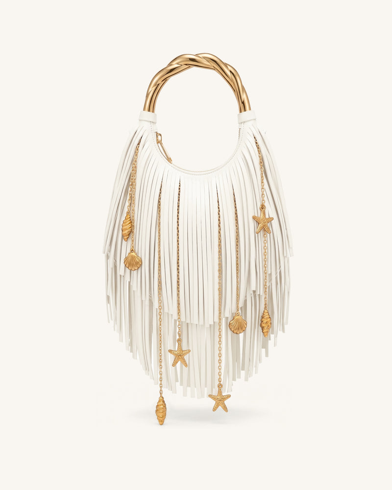 Chloe Metal Handle Fringe Top Handbag - Off White