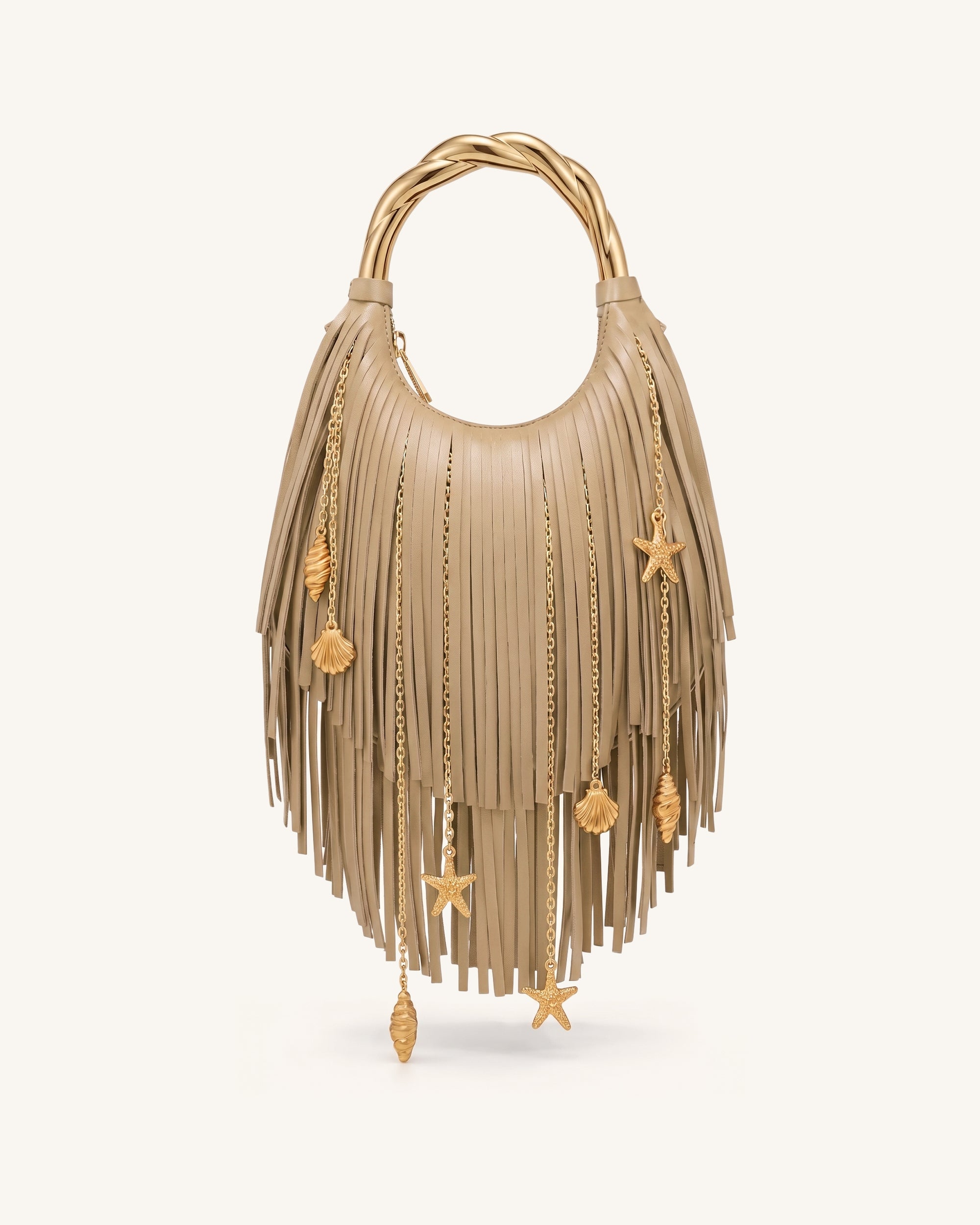Chloe Metal Handle Fringe Top Handbag - Khaki | JW PEI