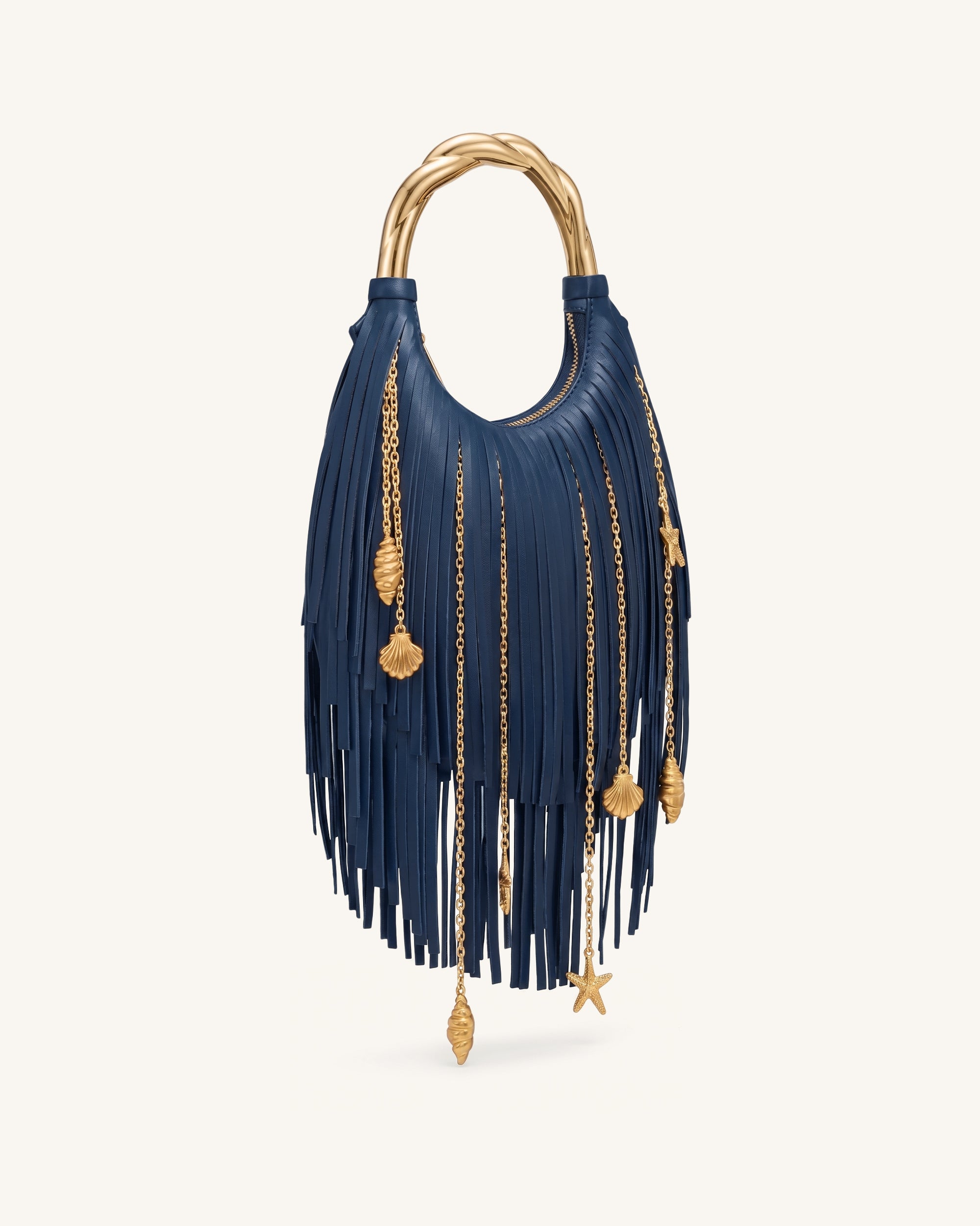 Chloé ネイビー ボディバッグ Chloe Metal Handle Fringe Top Handbag - Navy Blue | JW PEI
