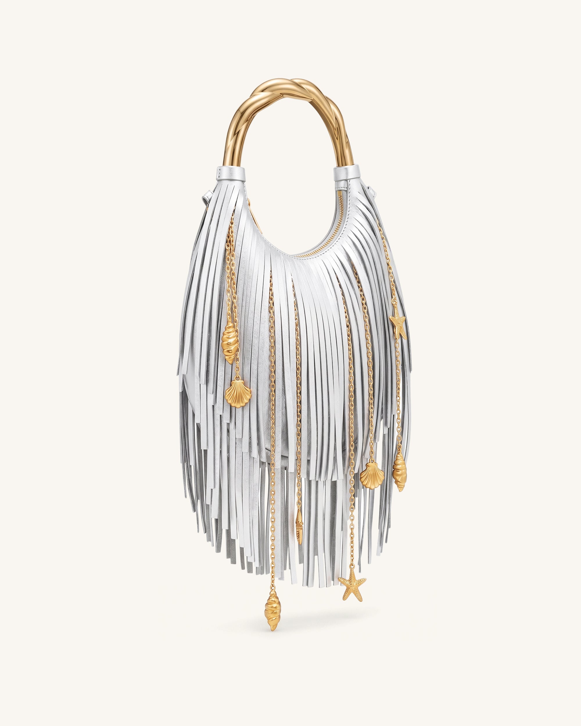 Chloe Metal Handle Fringe Top Handbag - Silver | JW PEI