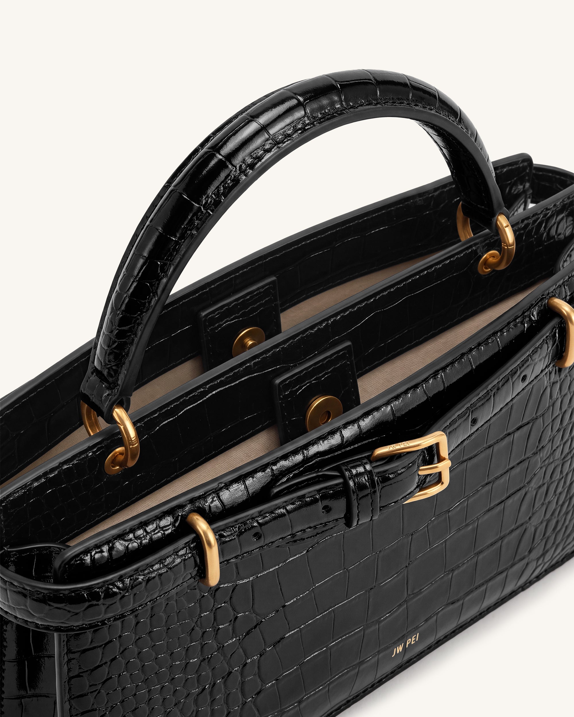 Elena Classic Top Handle Bag - Black Croc | JW PEI