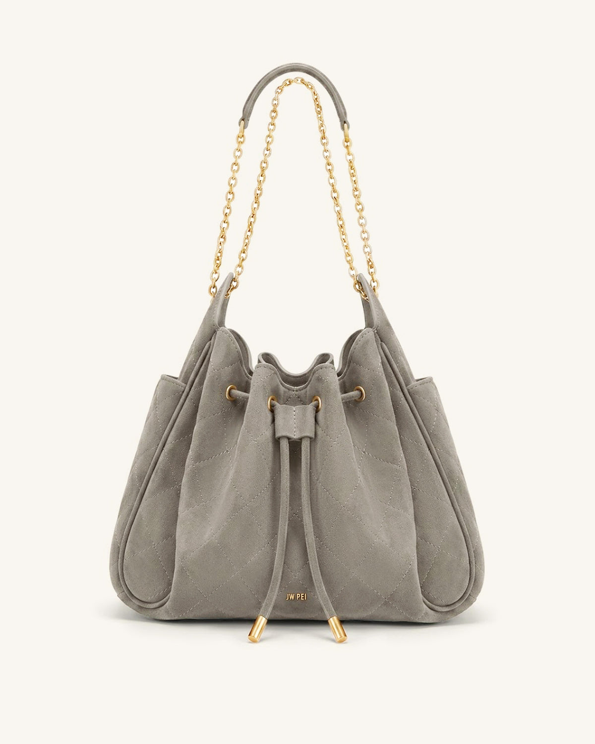 Rowan Faux Suede Quilted Chain Bucket Bag - Gray
