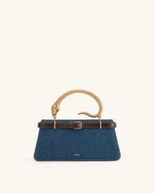 Elena Snake Handle Top Handle Bag - Dark Blue Denim
