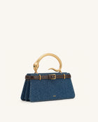 Elena Snake Handle Top Handle Bag - Dark Blue Denim