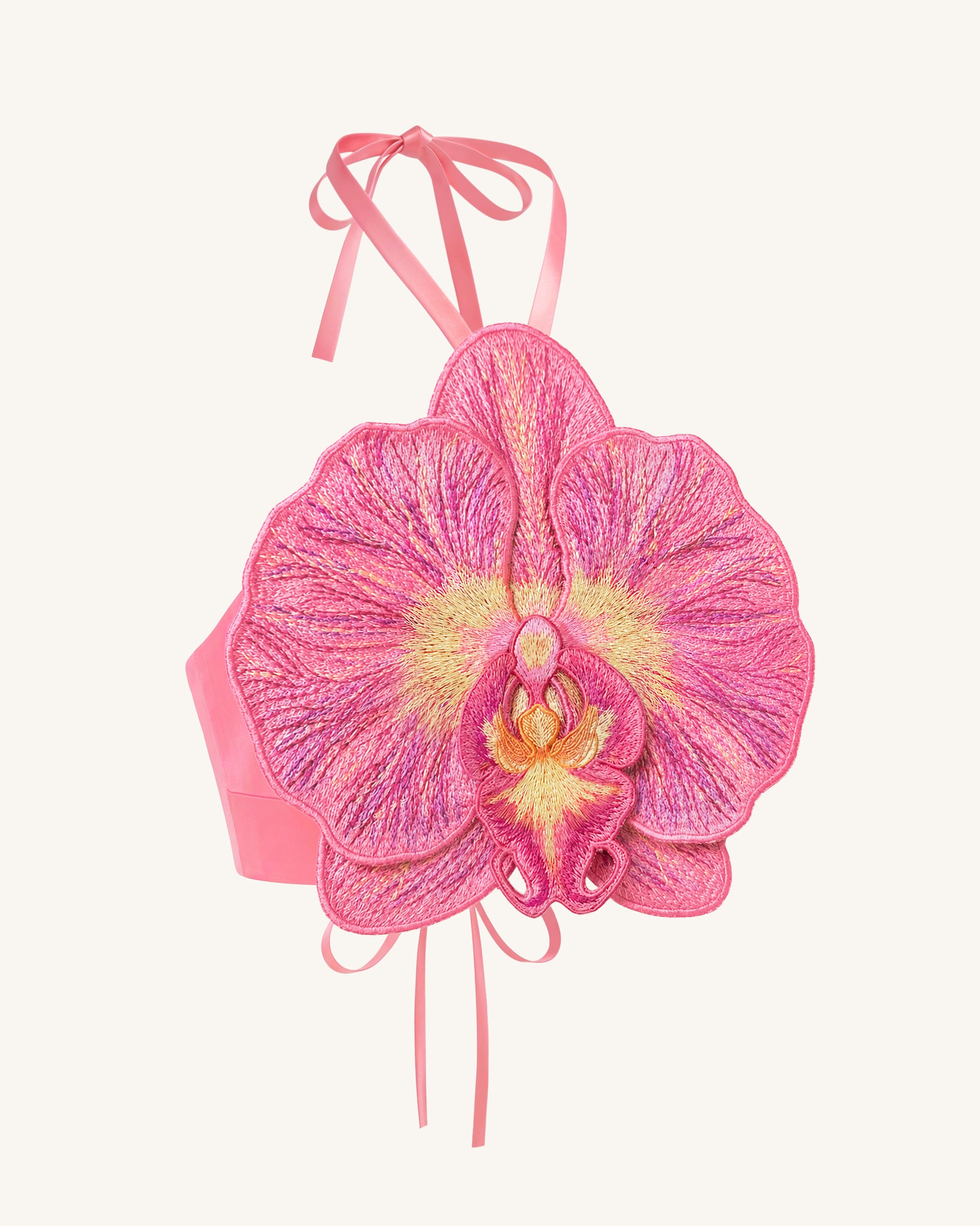 3D Orchid Halter Crop Top - Pink