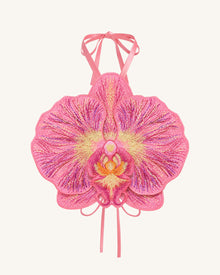 3D Orchid Halter Crop Top - Pink