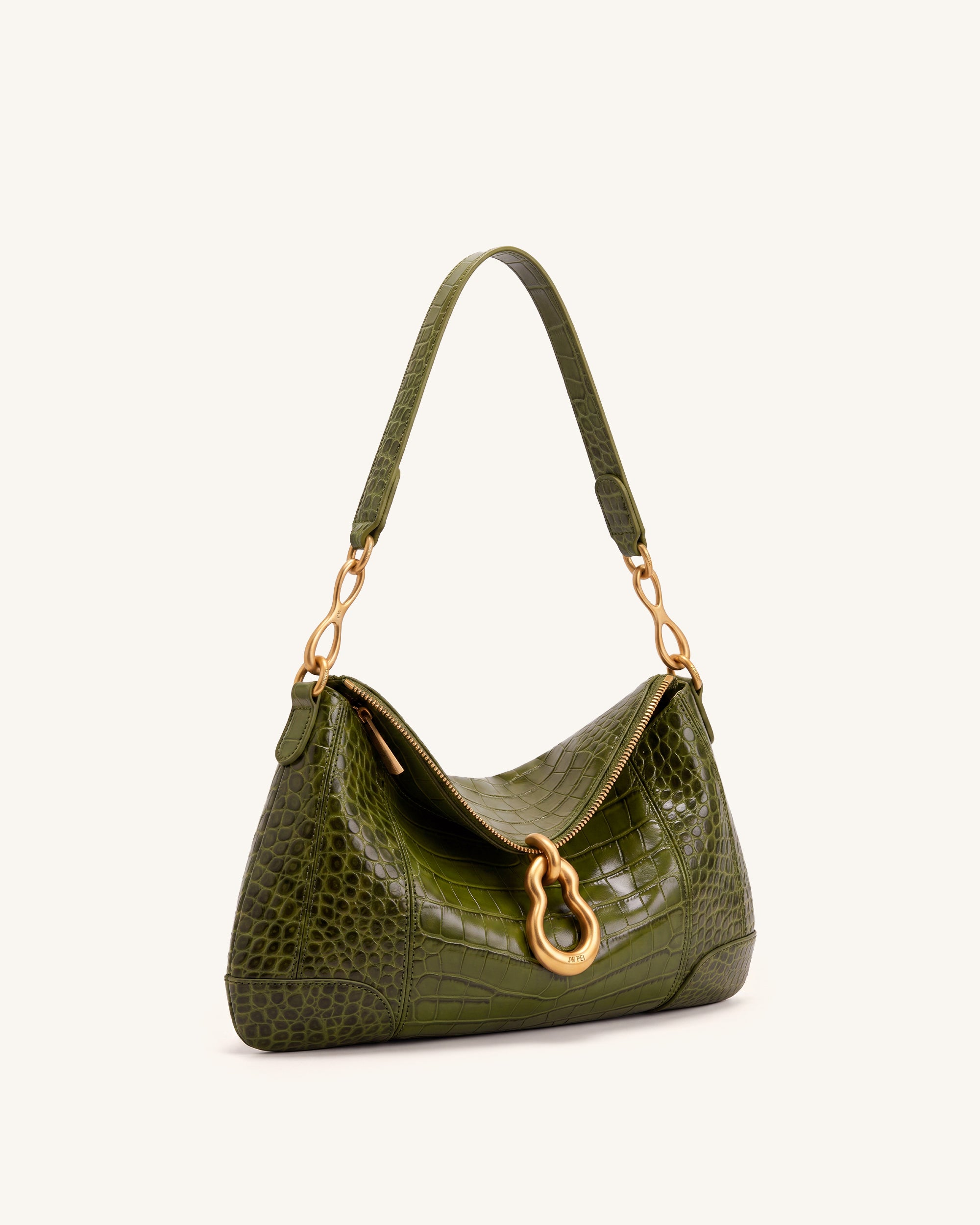 JAMIRAY /ジャミレイ VELVET EGG DIS PURSE Jayla Metal Pendant Embellished Shoulder Bag - Green Croc | JW PEI