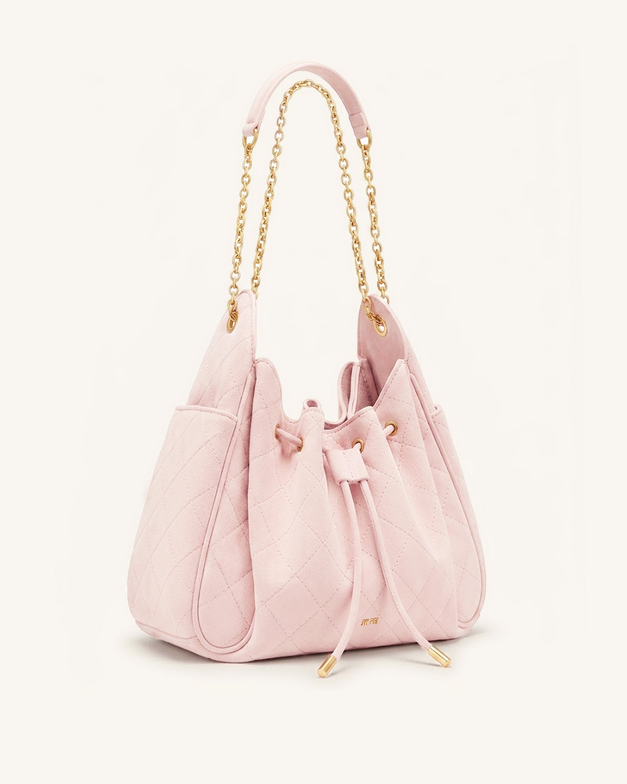 Rowan Faux Suede Quilted Chain Bucket Bag - Pink | JW PEI