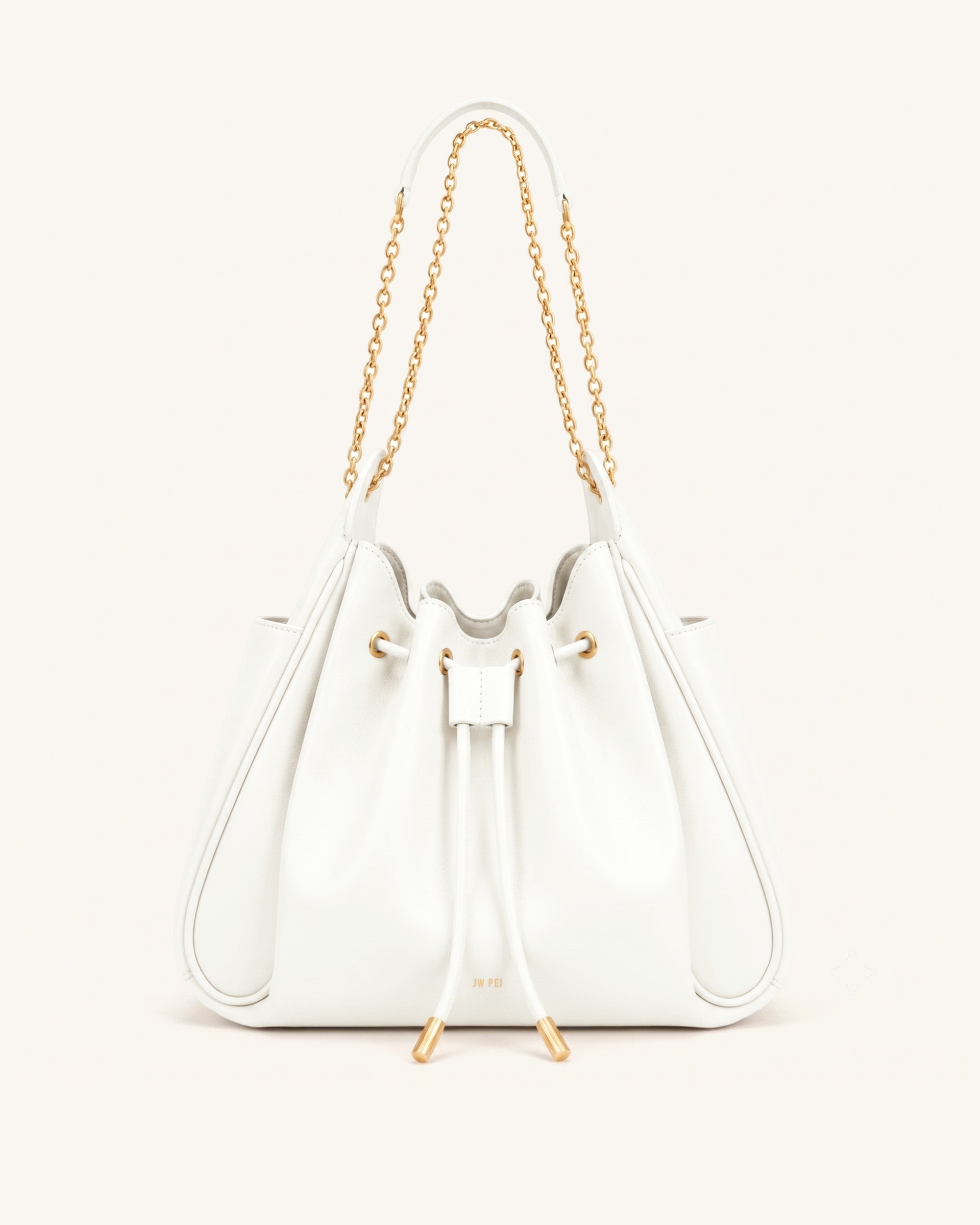 Rowan Ruched Drawstring Chain Bucket Bag - Ivory | JW PEI
