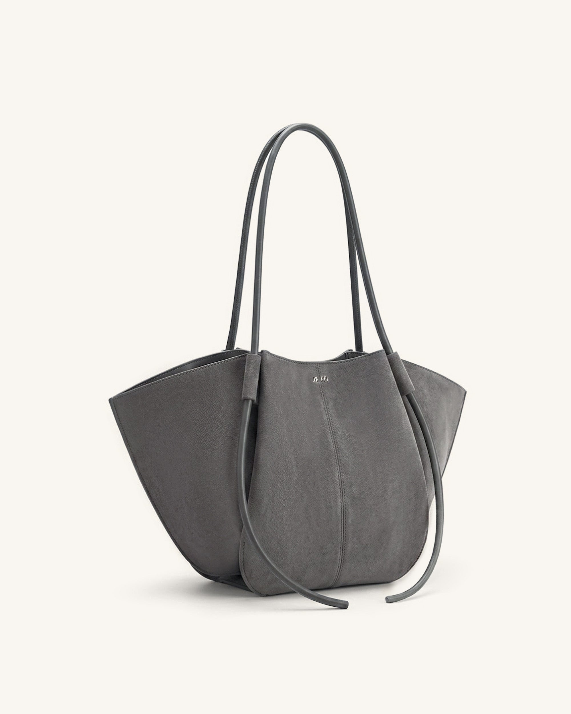 Nala Faux Suede Wide Tote Bag - Dark Gray | JW PEI