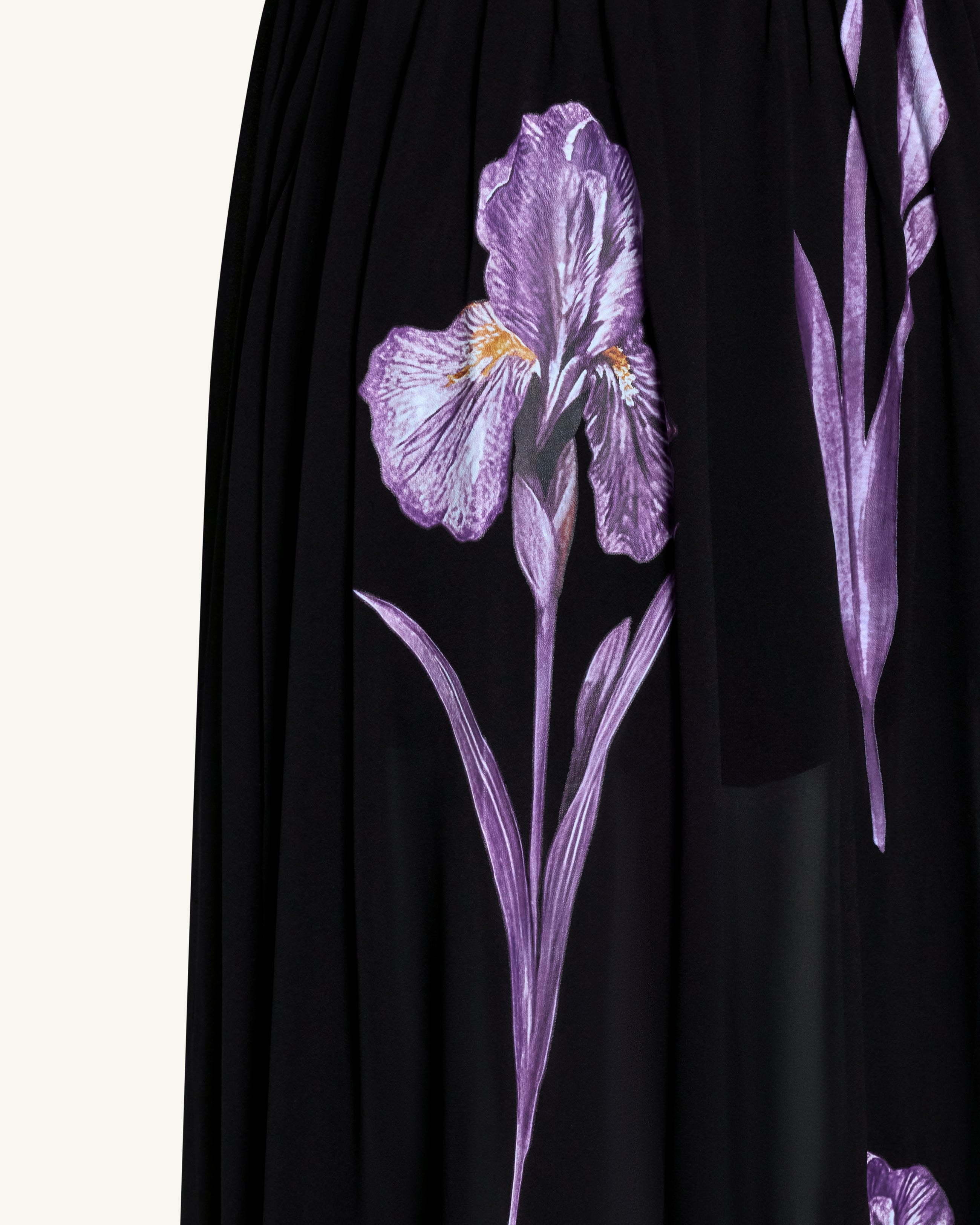 Iris Floral Print Long-Sleeve Sheer Gown - Black/Purple