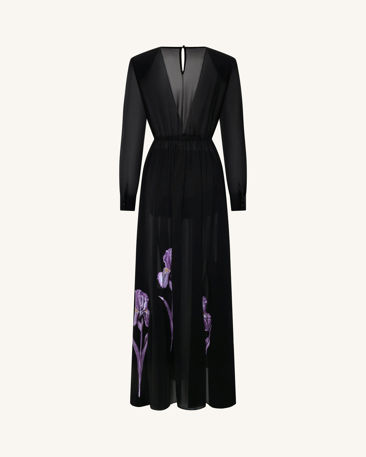 sheer floral dress long sleeve Iris Print Long-Sleeve Gown - Black/Purple The versatile design makes primary color:Chocolate Ivory Mother of the azurae-5