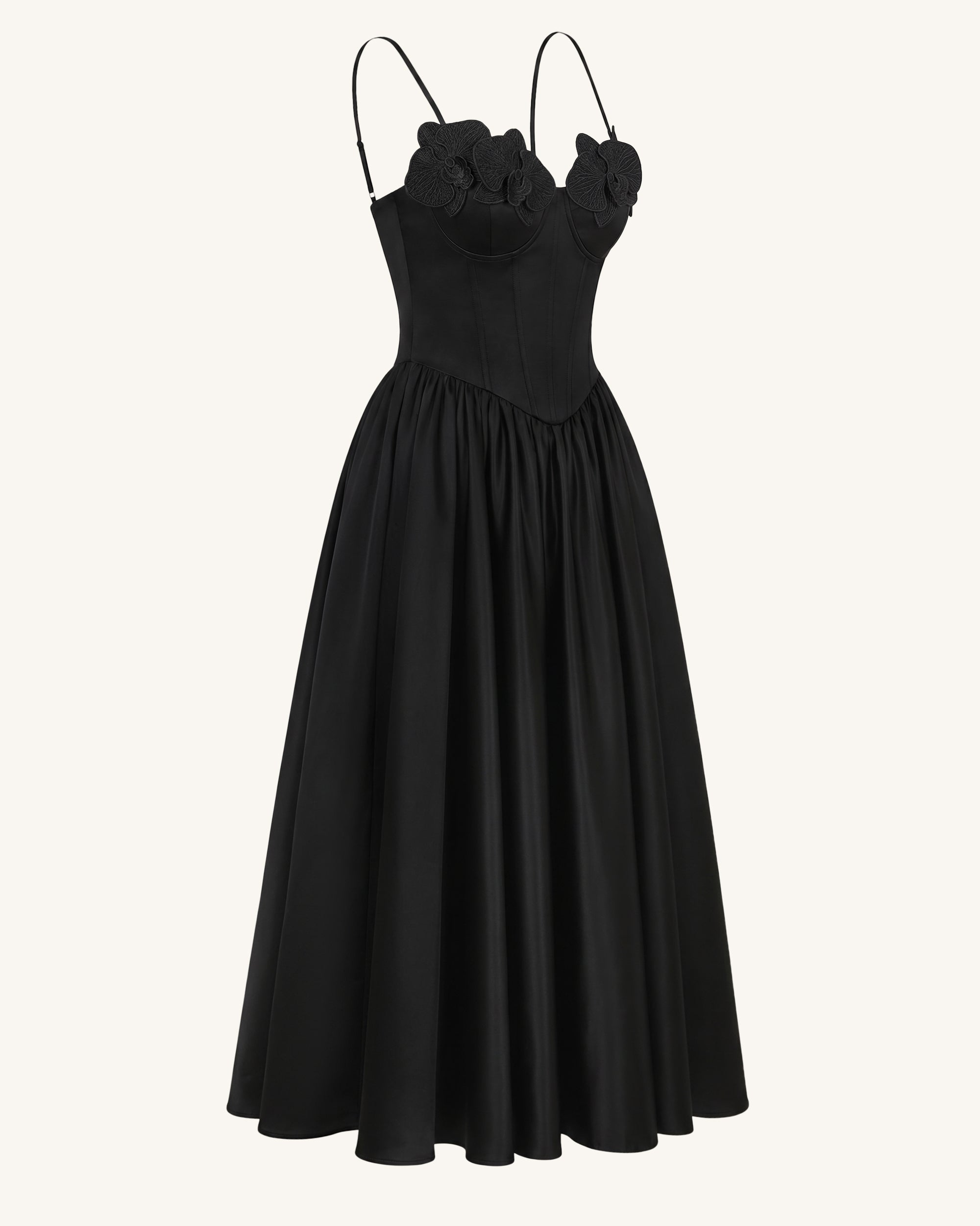 andsesd peri bustier dress ブラック Orchid Embroidered Appliqué Corset Maxi Dress - Black | JW PEI