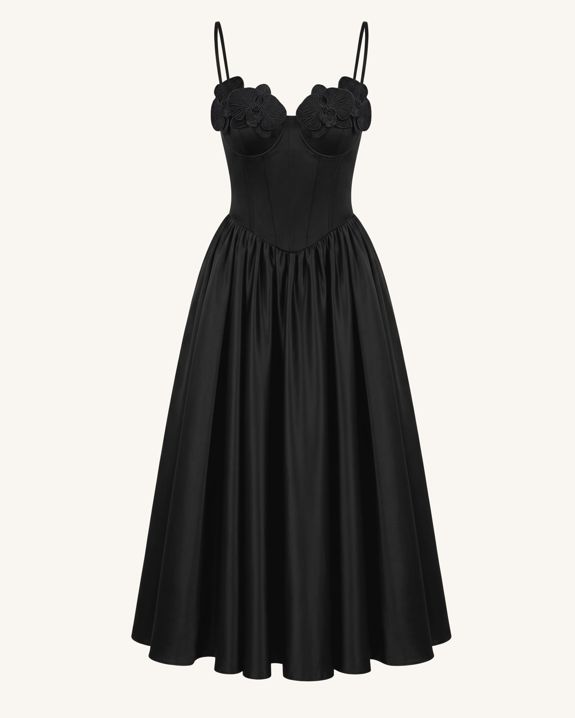 Orchid Embroidered Appliqué Corset Maxi Dress - Black | JW PEI