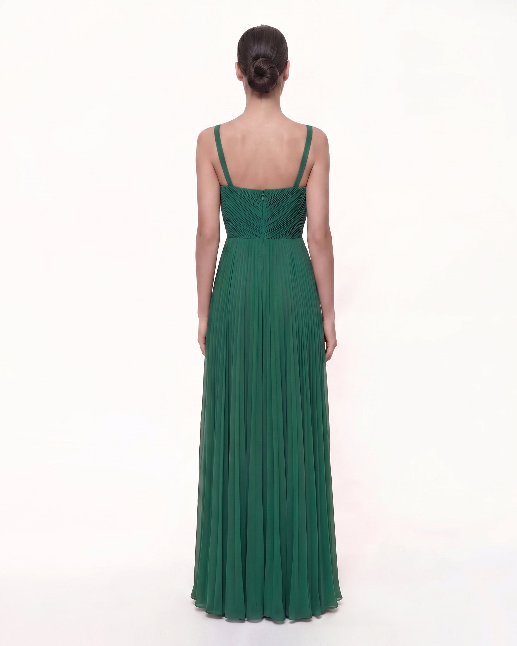 Iris Embroidered Pleated V-Neck Maxi Dress - Emerald Green 4