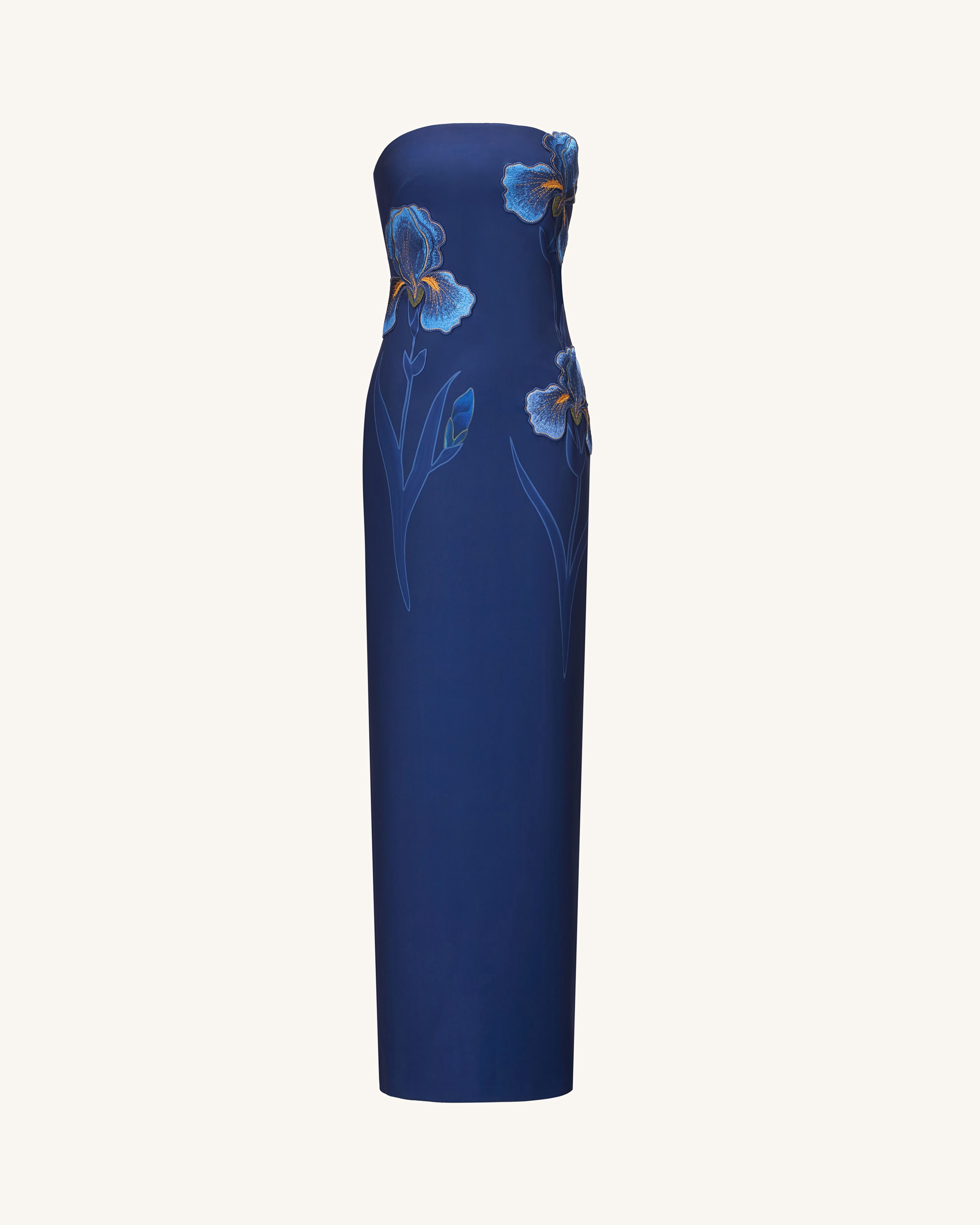 Iris Embroidered Strapless Maxi Dress - Navy Blue | JW PEI