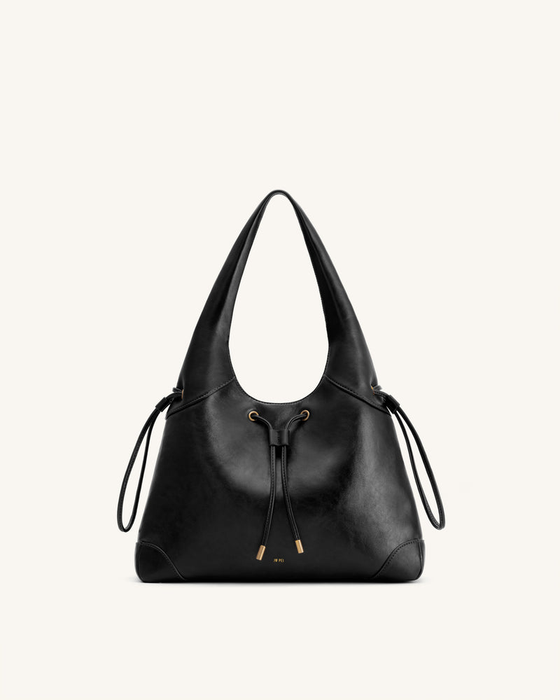 Celandra Drawstring Hobo Bag - Black