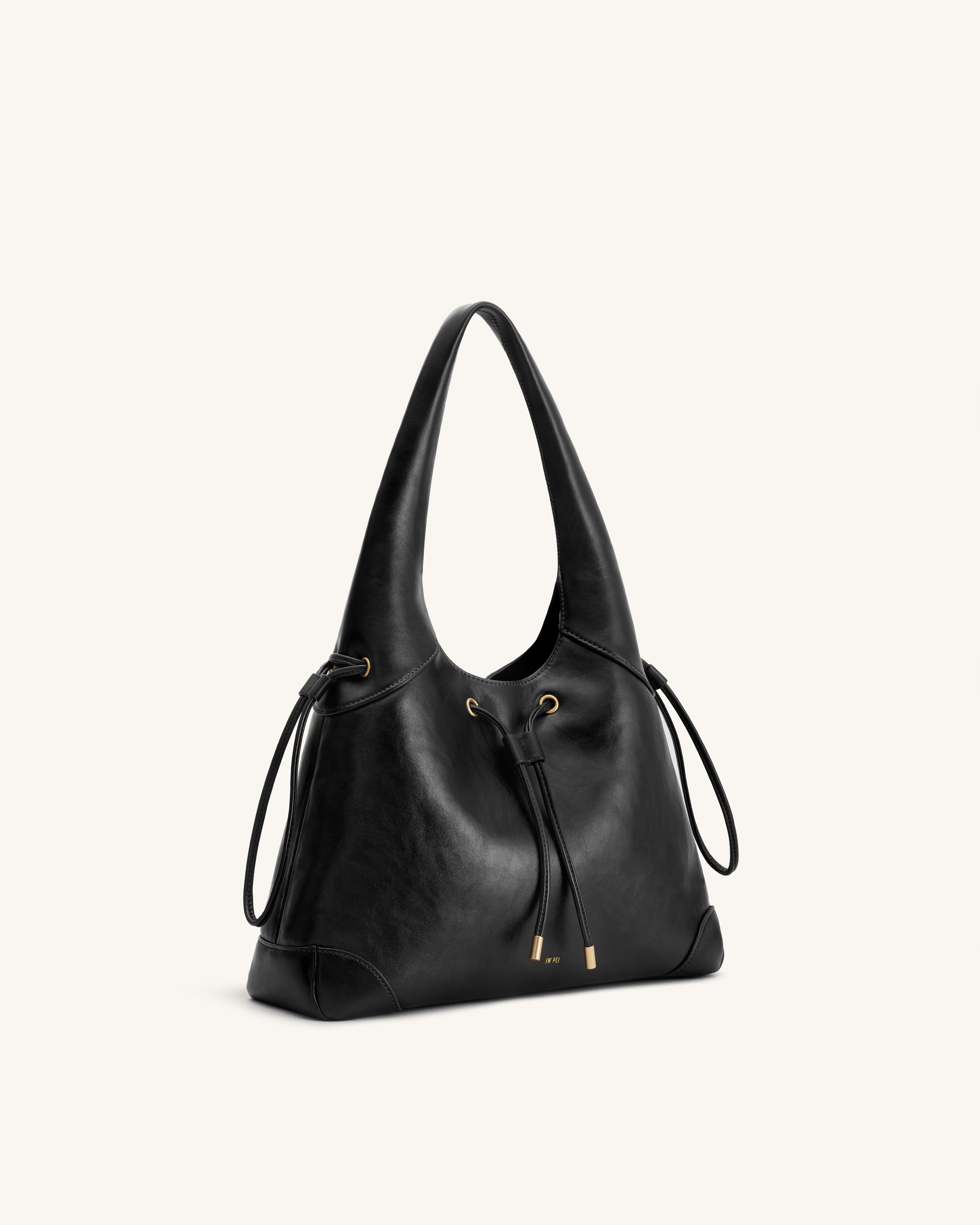 Celandra Drawstring Hobo Bag - Black | JW PEI
