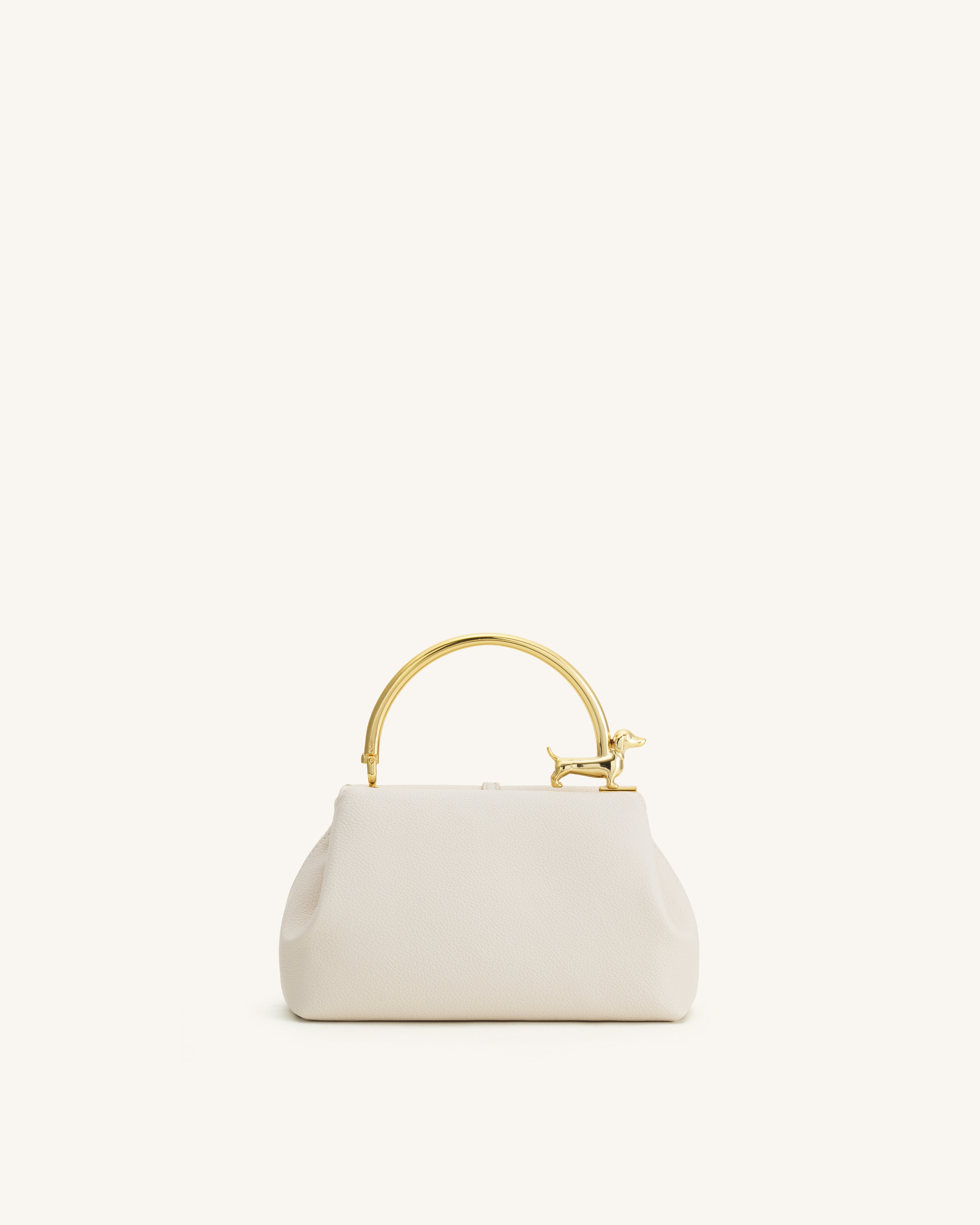 Bruna Dachshund Metal Handle Top Handle Bag - White | JW PEI