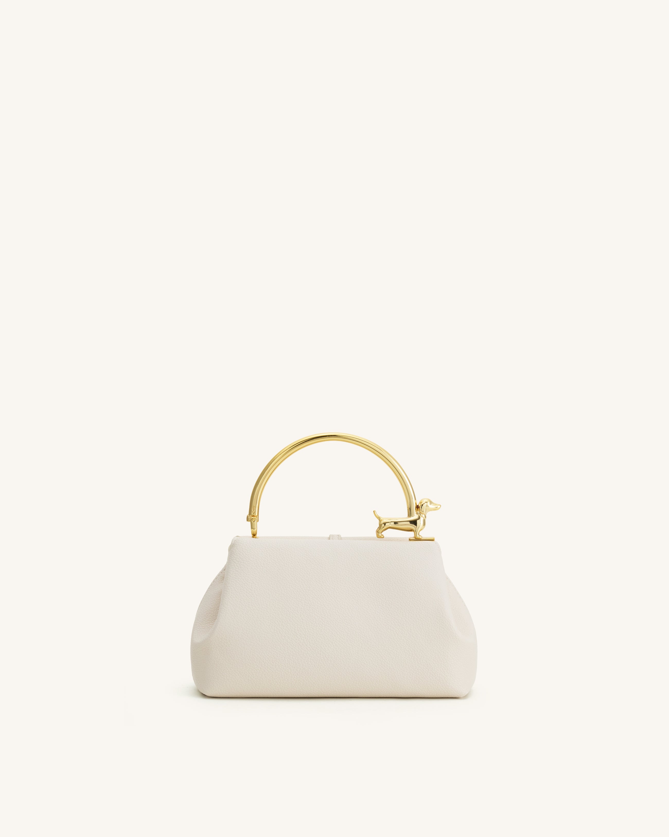 Bruna Dachshund Metal Handle Top Handle Bag - White