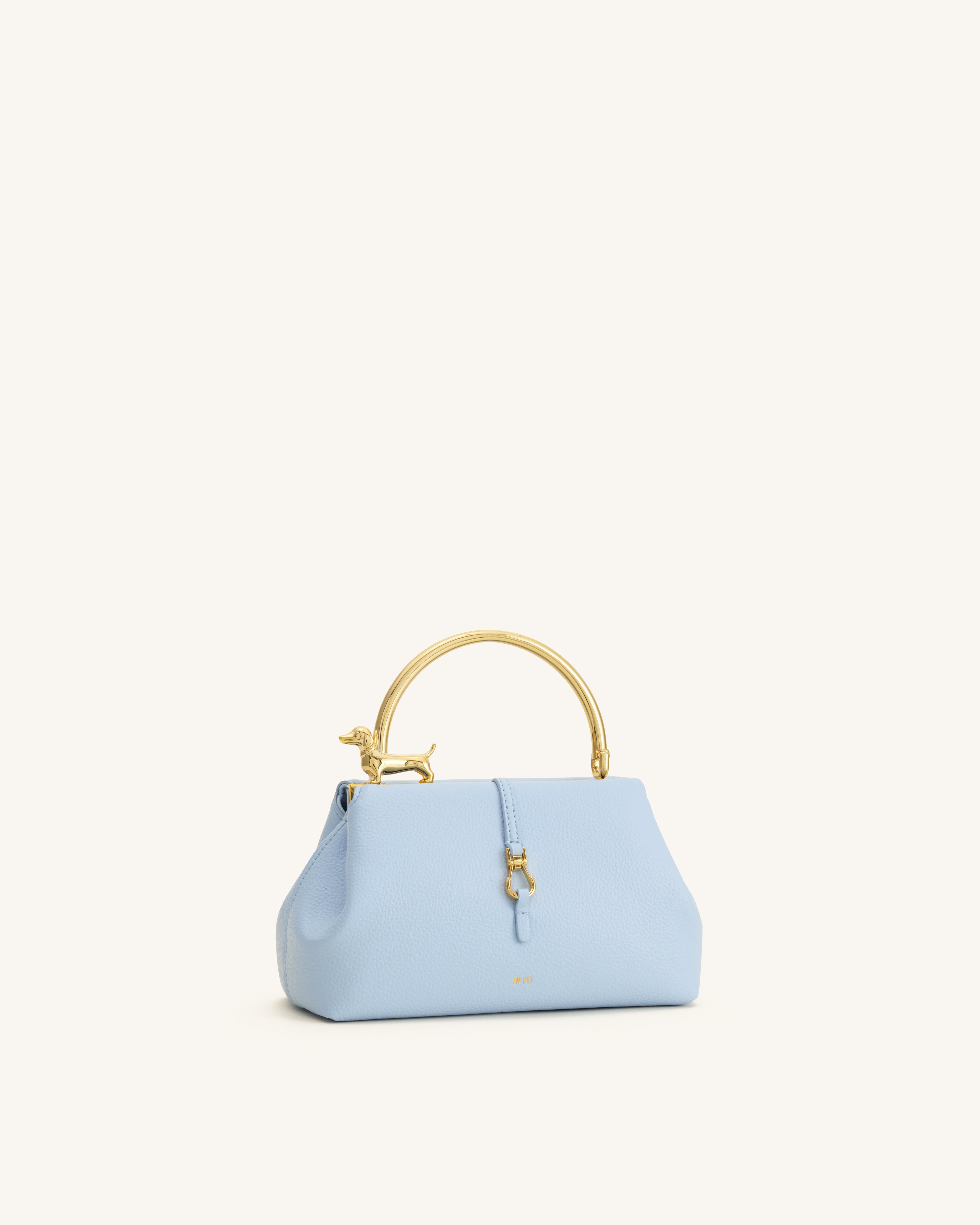 Bruna Dachshund Metal Handle Top Handle Bag - Light Blue | JW PEI