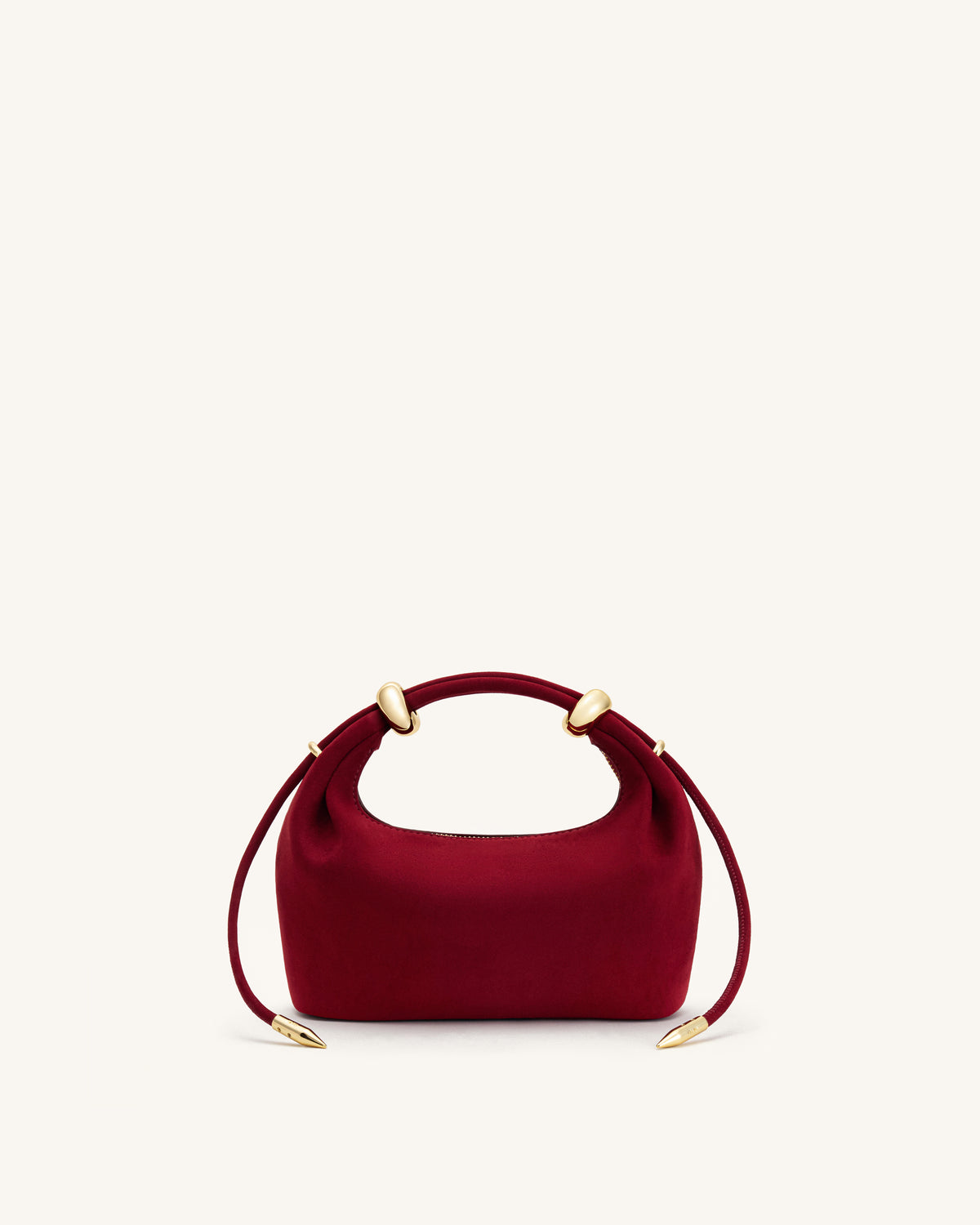 Ellie Faux Suede Metal Ring Embellished Top Handle Bag - Burgundy