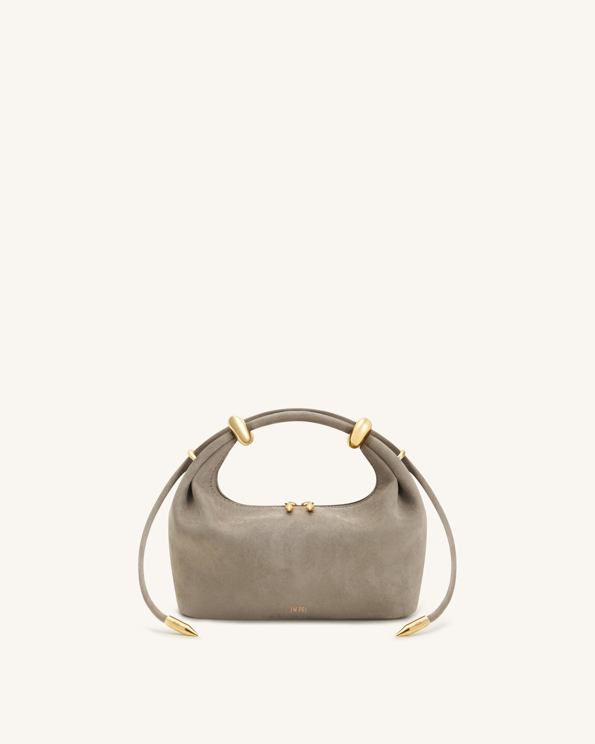 Ellie Faux Suede Metal Ring Embellished Top Handle Bag - Grey
