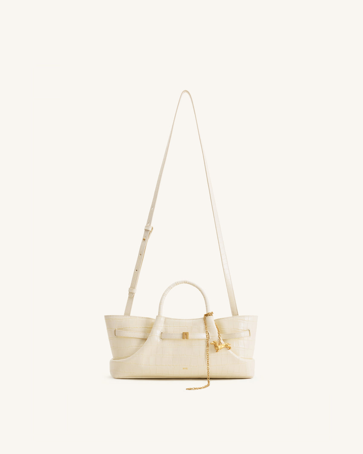 Maeve Dachshund Metal Charm Tote Bag - Ivory Croc