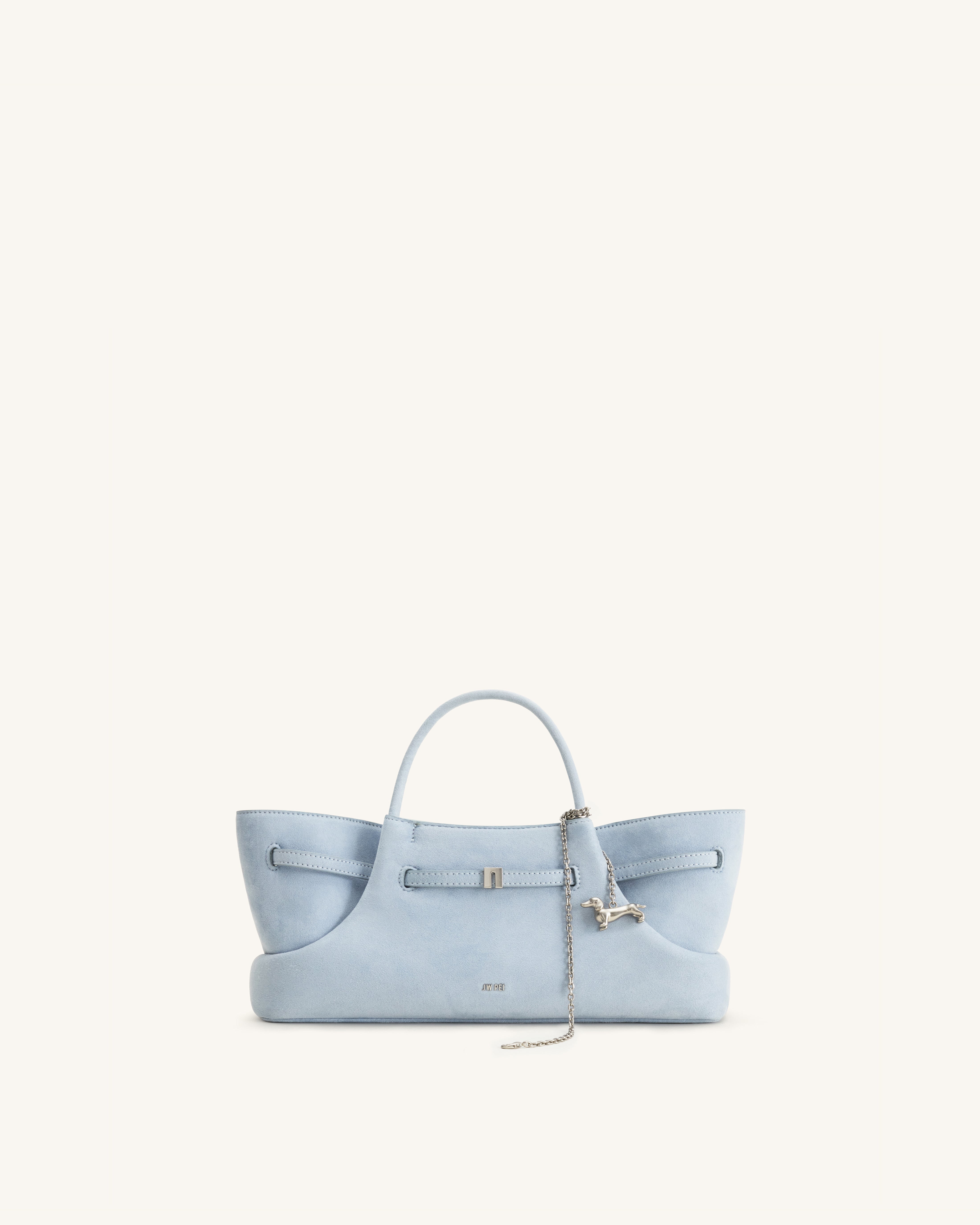 Maeve Dachshund Metal Charm Faux Suede Tote Bag - Blue | JW PEI