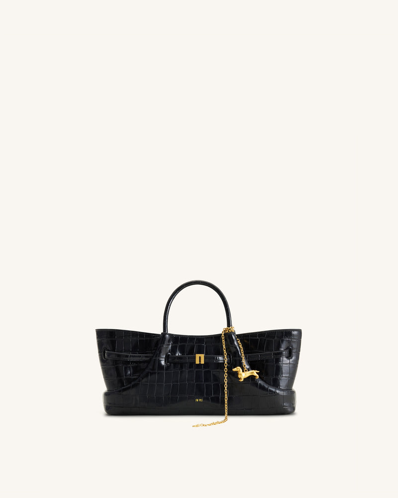 Maeve Dachshund Metal Charm Tote Bag - Black Croc