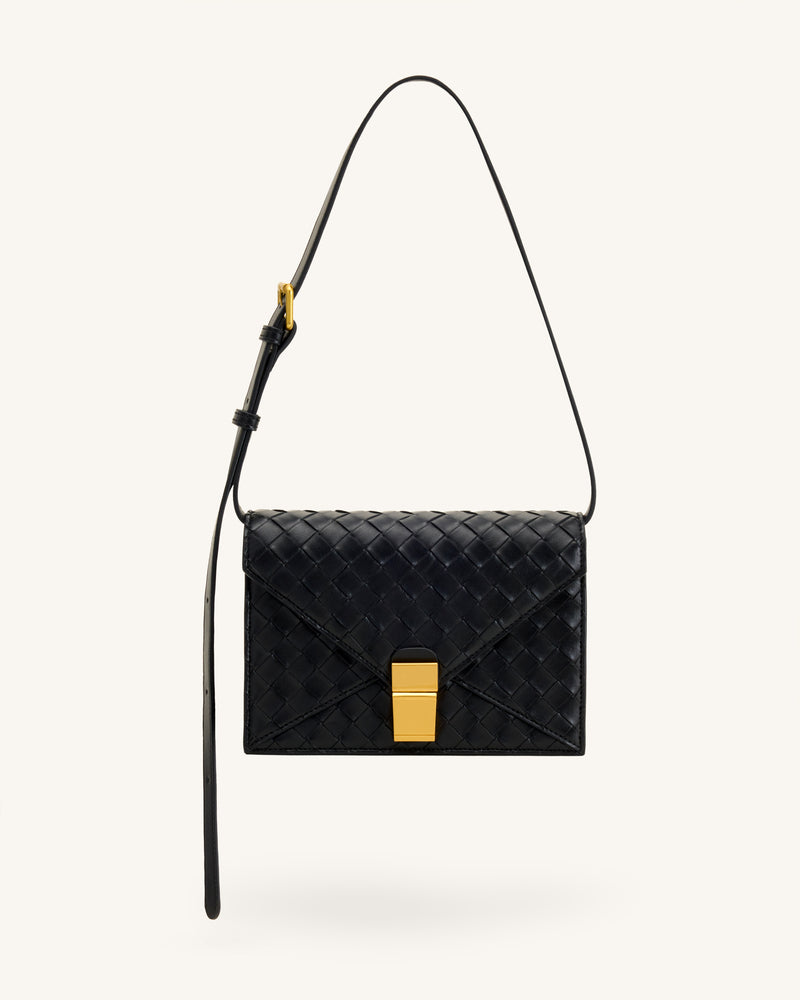 Clio Woven Textured Envelope Crossbody Bag - Black