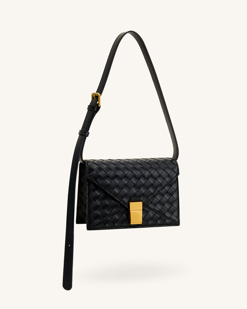 Clio Woven Textured Envelope Crossbody Bag - Black
