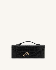 Celeste Envelope Top Handle Bag - Black Croc