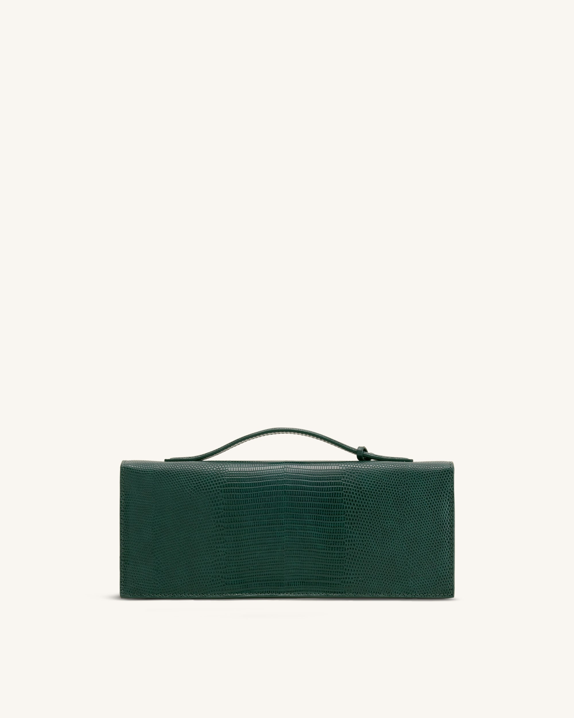 Celeste Envelope Top Handle Bag - Olive Green Lizard Texture