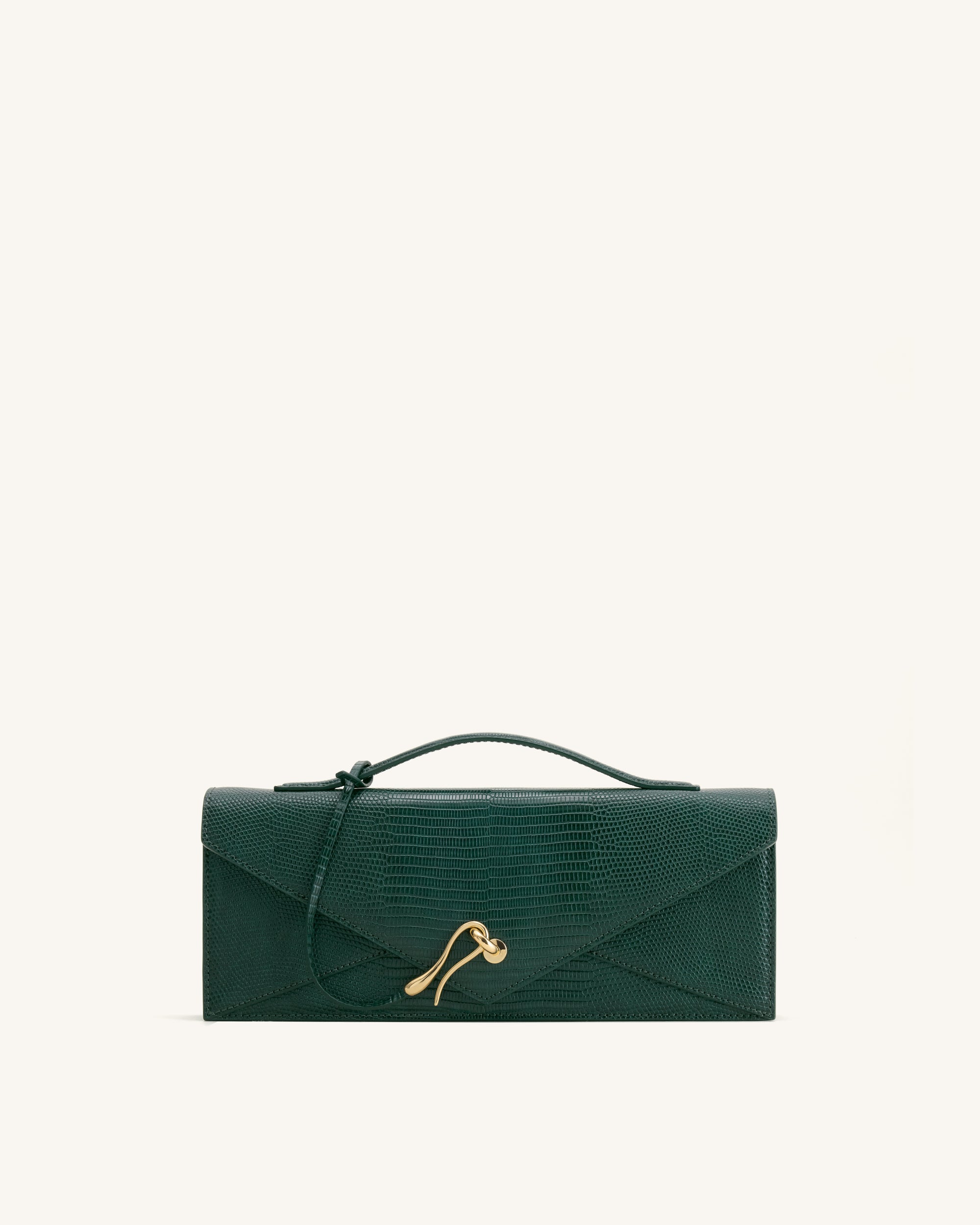 Celeste Envelope Top Handle Bag - Olive Green Lizard Texture